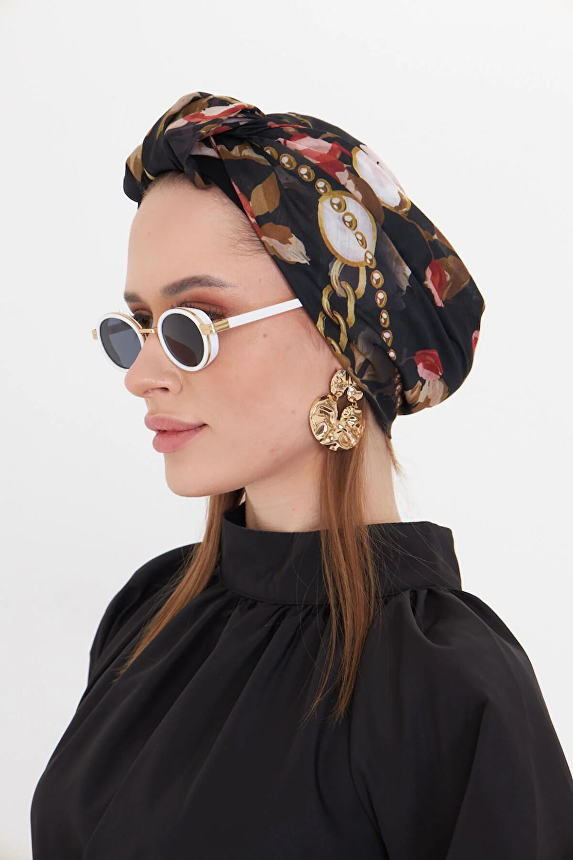 Bordo Pratik Hazır Geçmeli Tesettür Bone Kesik Elyaf Retro Desenli 2409_16