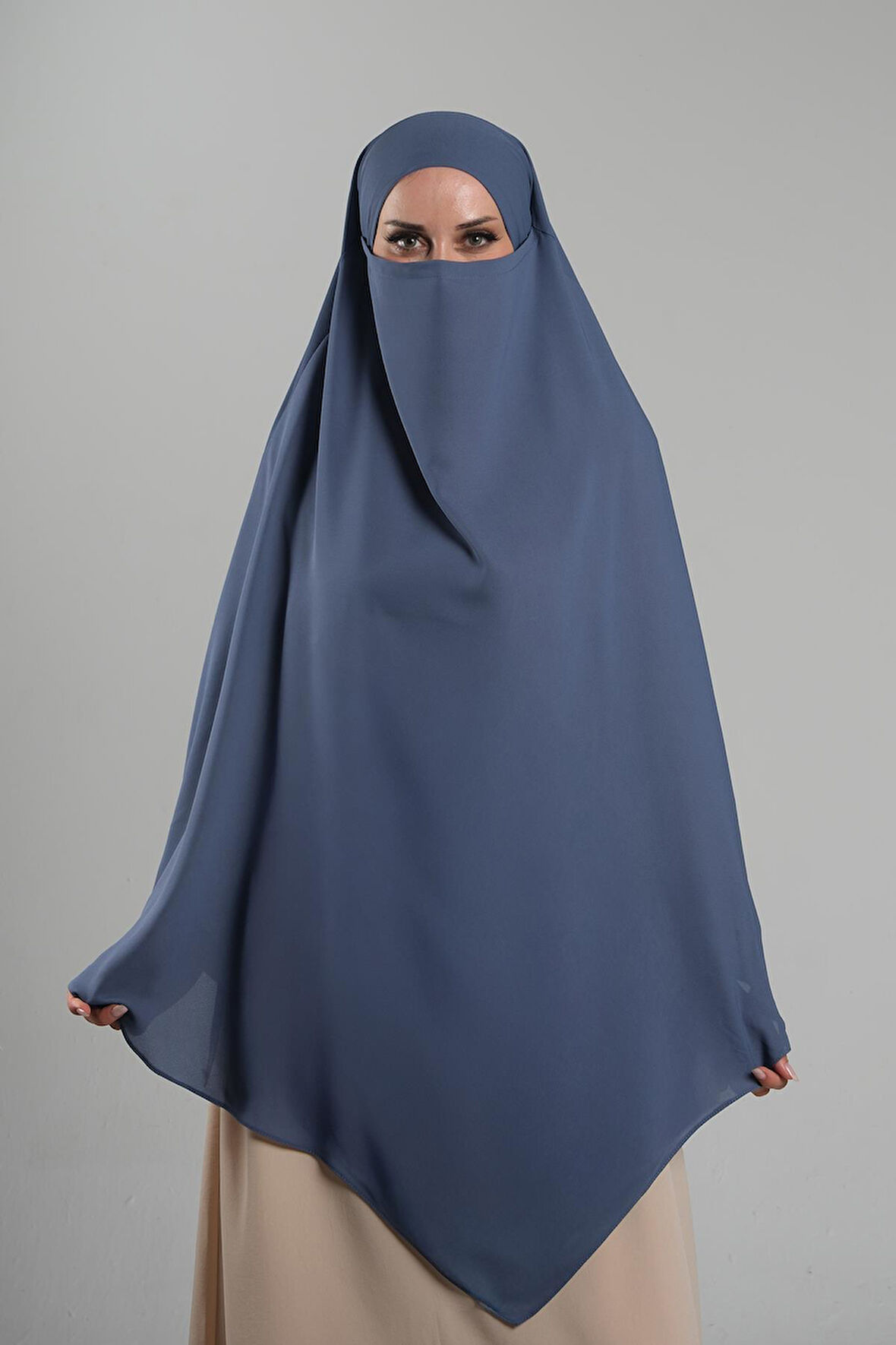 İndigo Pratik Hazır Geçmeli Tesettür Eşarp Krep Bağcıklı Sufle Hijab 2313_34