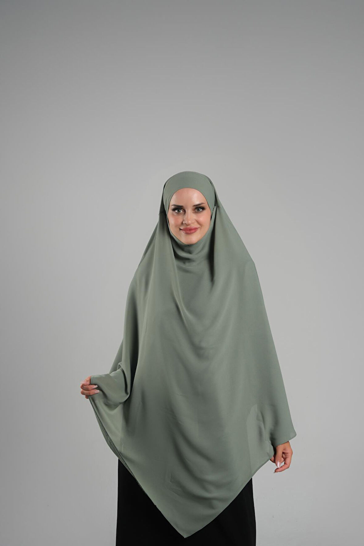 Yağ Yeşili Pratik Hazır Geçmeli Tesettür Eşarp Krep Bağcıklı Çift Katlı Sufle Hijab 2314_36