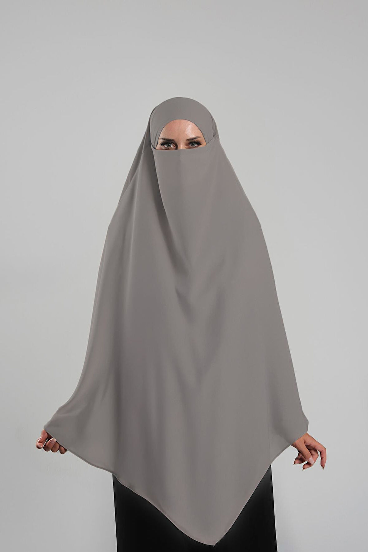 Açık Vizon Pratik Hazır Geçmeli Tesettür Eşarp Krep Bağcıklı Çift Katlı Sufle Hijab 2314_56