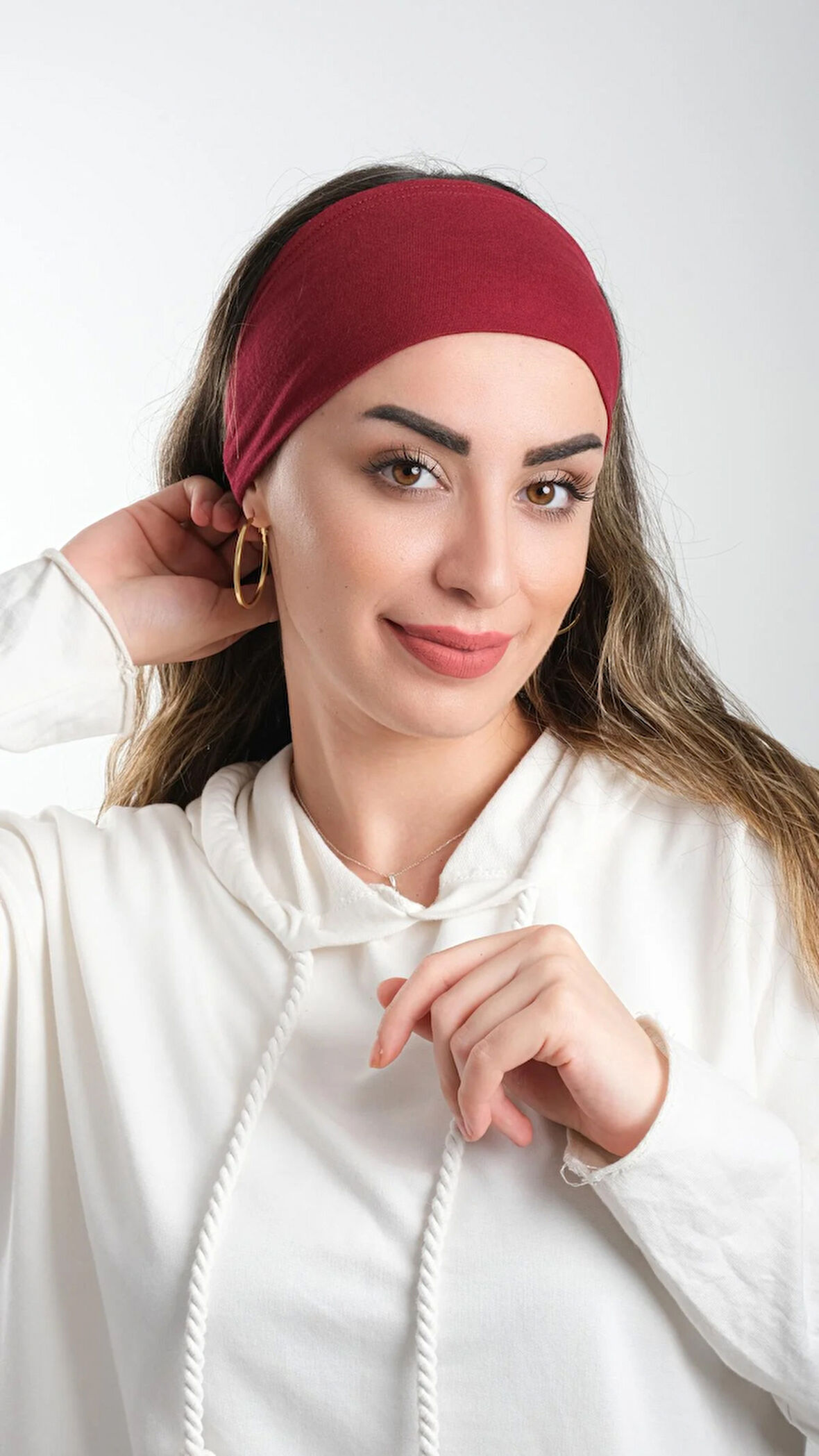 Bordo Bandana Saç Bandı Viskon Düz 3012_16