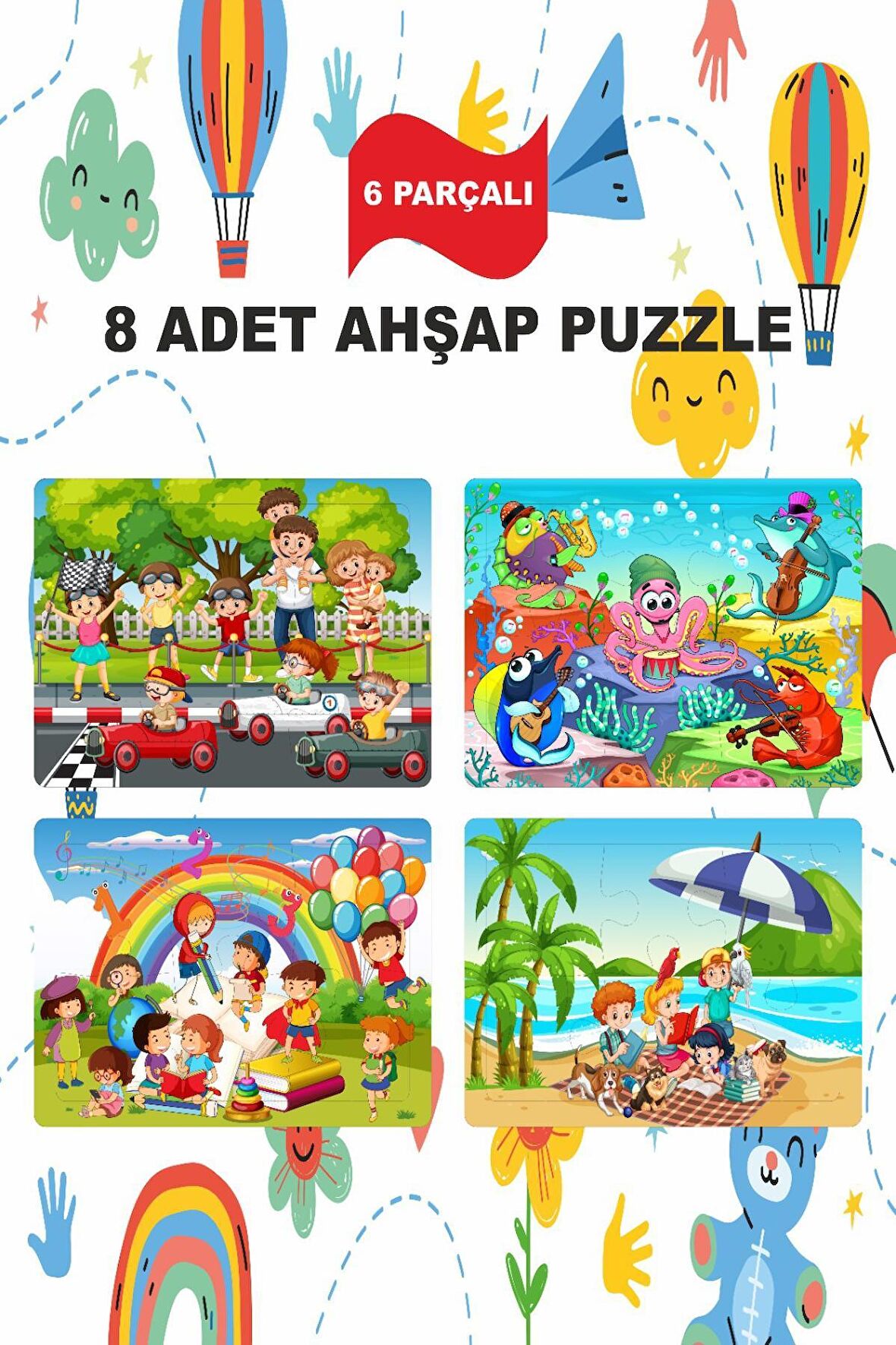 Eğitici Öğretici Geliştirici Puzzle 6 Parça 8li Özel Kombin Set