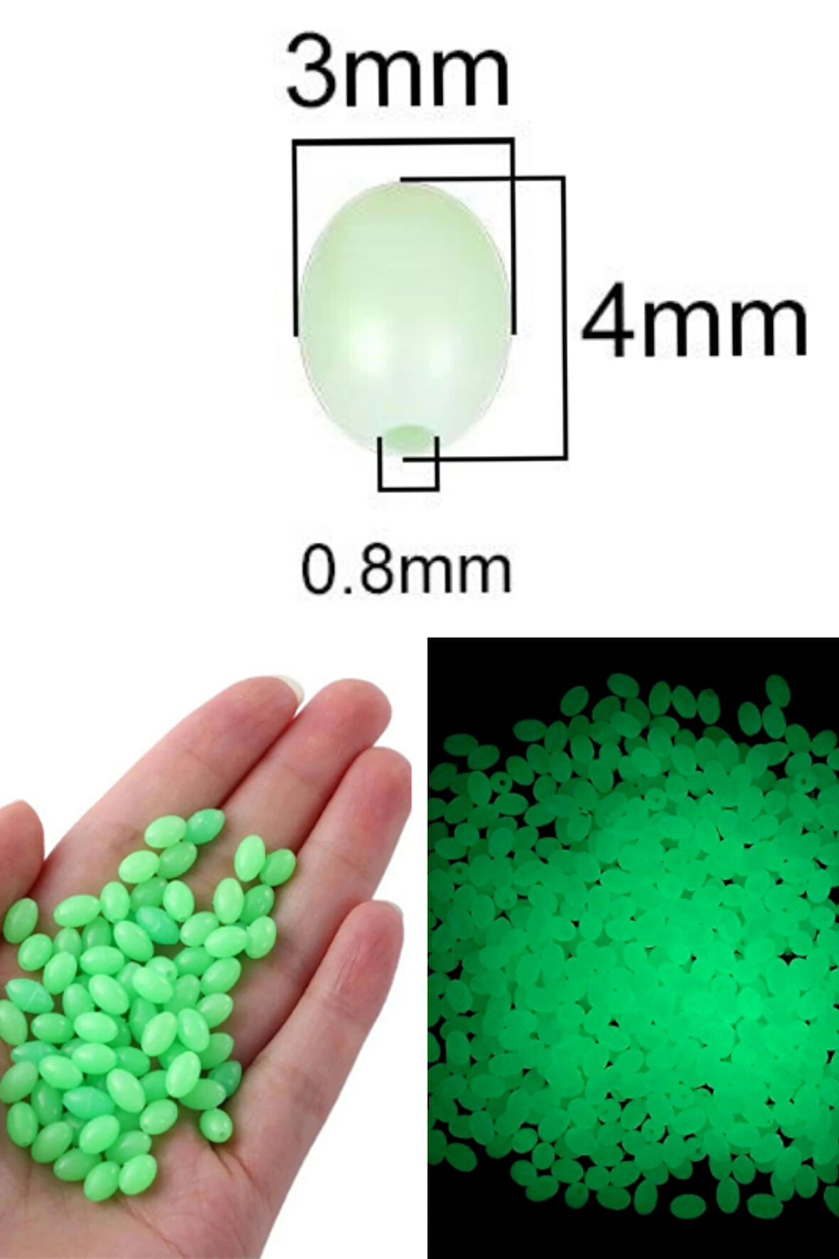 Eagenset Fosforlu Glow Yeşil 3x4 mm Silikon Yumuşak Boncuk Olta Takımı, Çapari, Jig Yapım Malzemesi 50 Adet