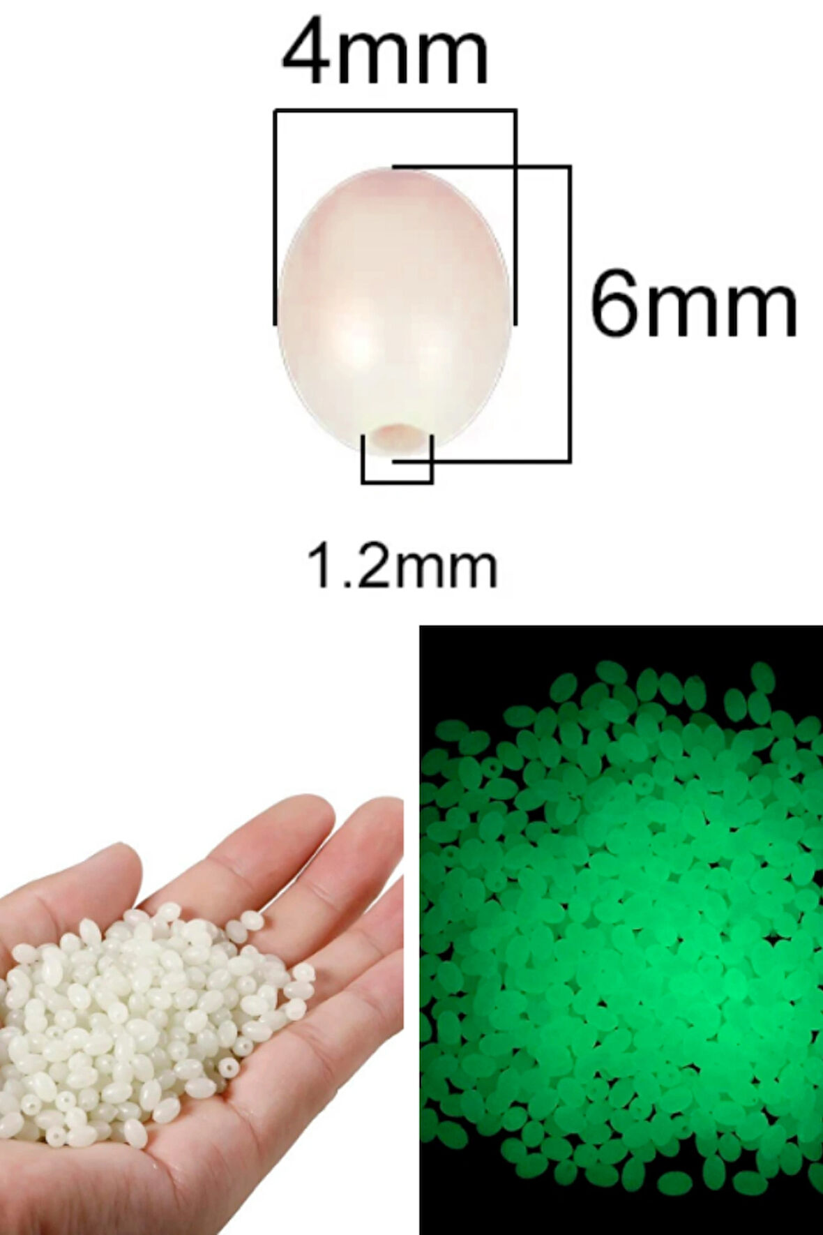 Eagenset Fosforlu Glow Beyaz 4x6 mm Silikon Yumuşak Boncuk Olta Takımı, Çapari, Jig Yapım Malzemesi 50 Adet