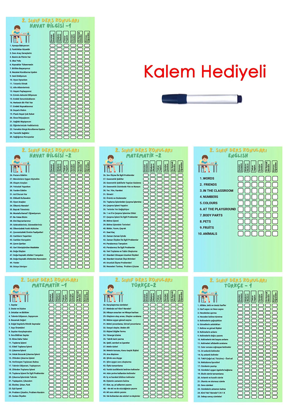 İlkokul 2.Sınıf Ders Takip Programı - Kalem Hediyeli (Erkek)