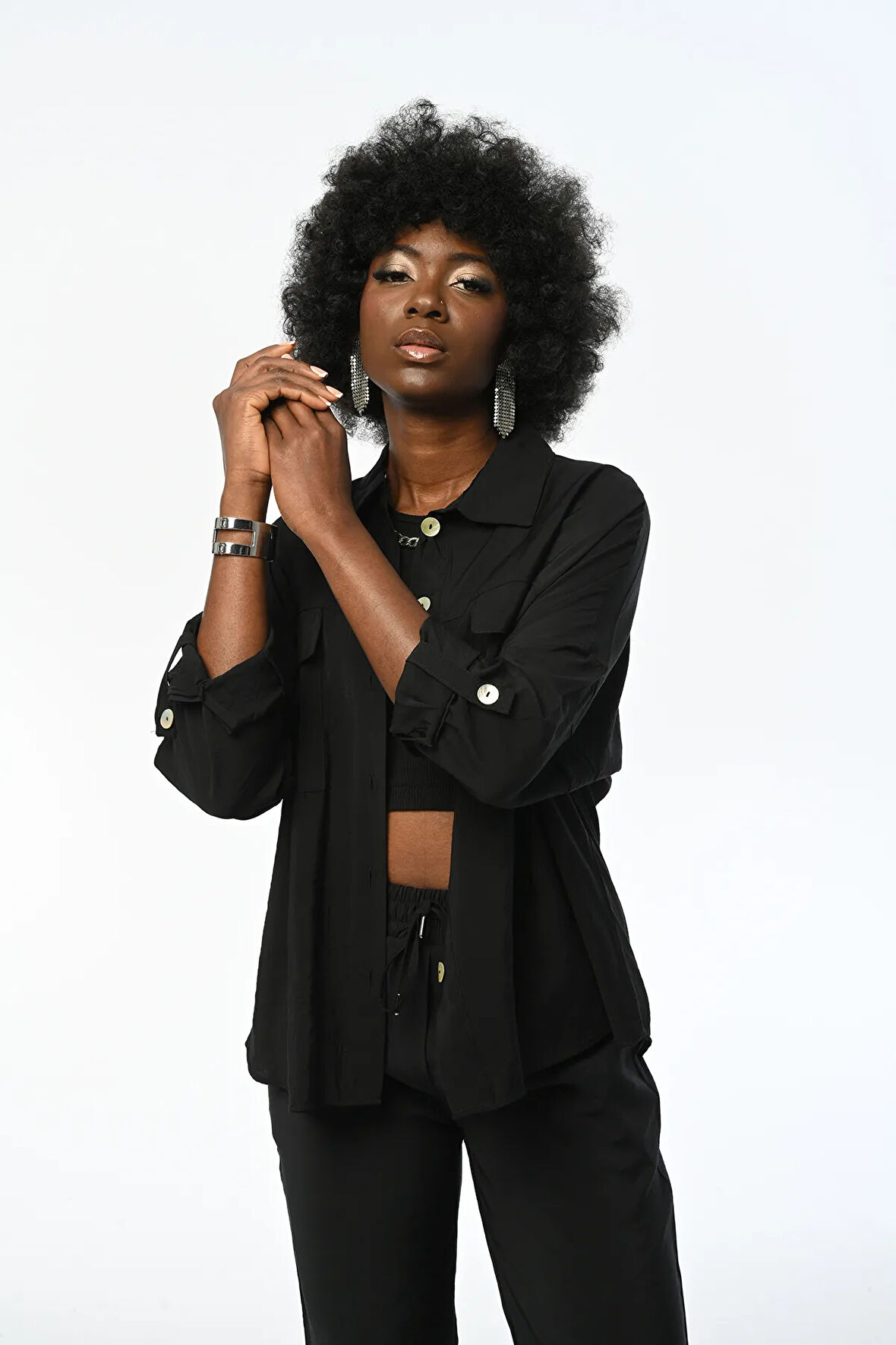 Kadın Oversıze Kesim Modal Kumaş Rahat Kalıp Gömlek