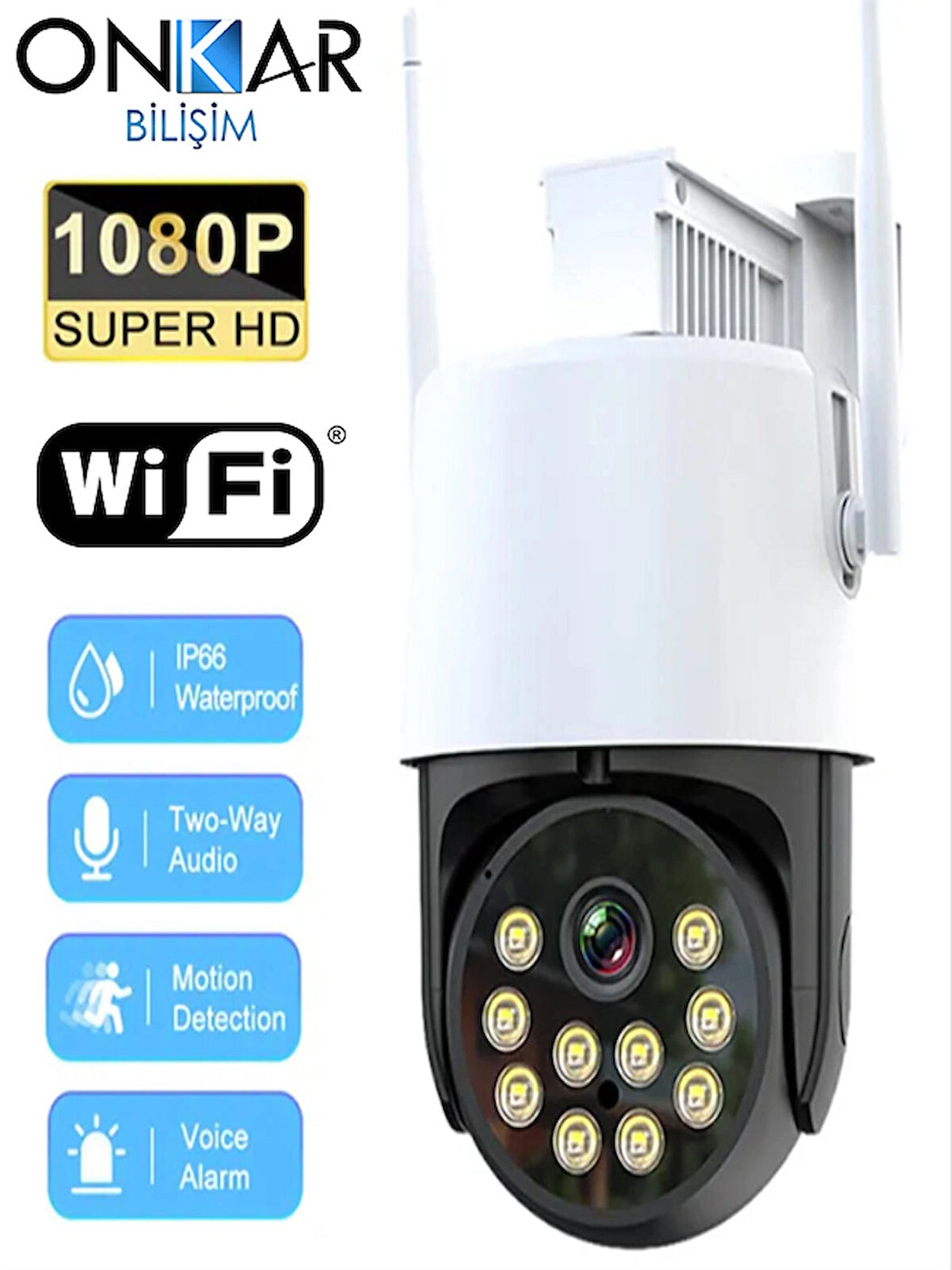 3MP WİFİ KABLOSUZ GÜVENLİK KAMERASI HAREKETLİ SESLİ GECE RENKLİ