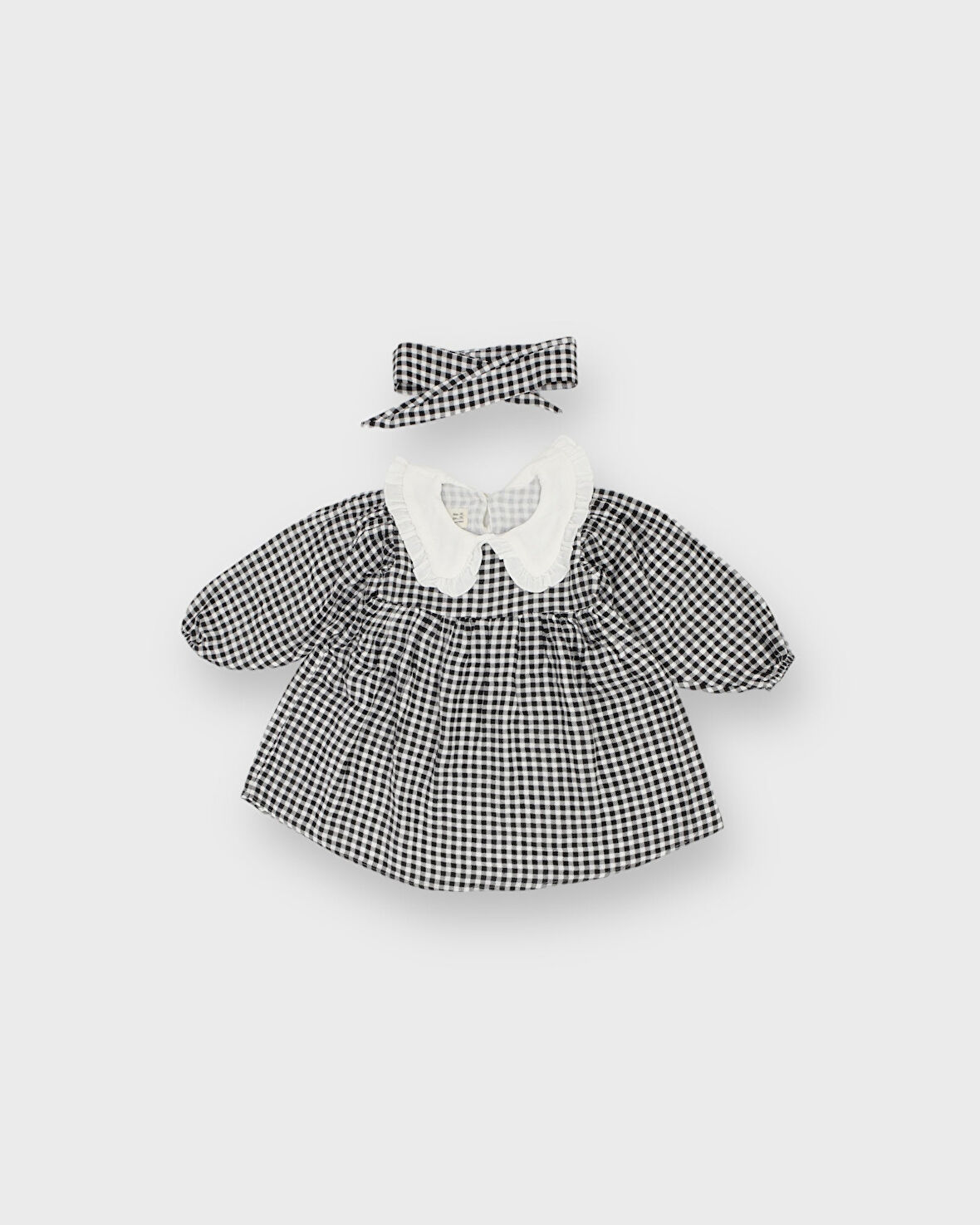 Çocuk Organik Müslin Uzun Kollu Bebek Yaka Pileli Elbise