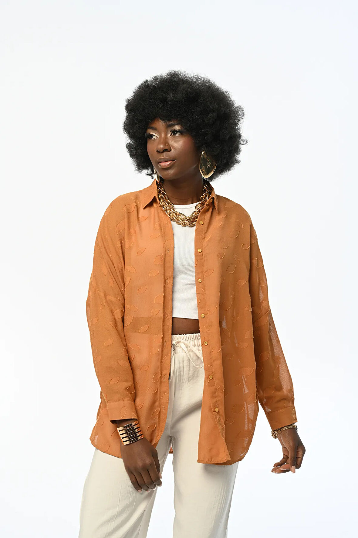 KADIN OVERSIZE DESENLİ ŞİFON İNCE GÖMLEK