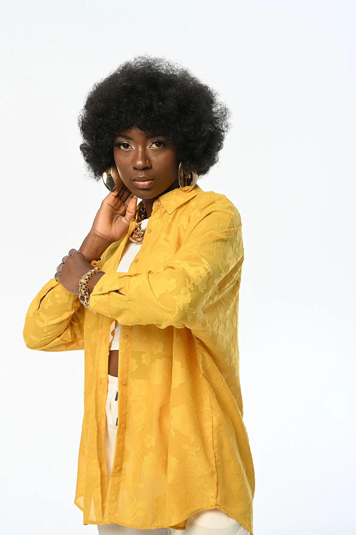 KADIN OVERSIZE DESENLİ ŞİFON İNCE GÖMLEK