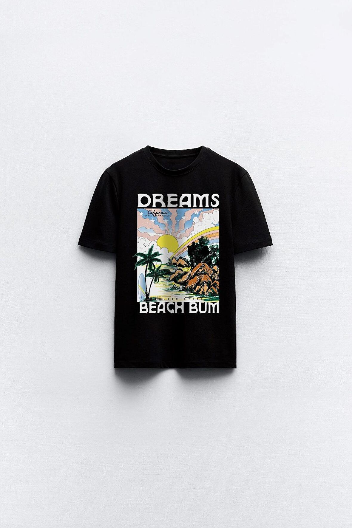 Dreams Beach Bum Yazılı Manzara Tasarım Baskılı Siyah Çocuk T-shirt