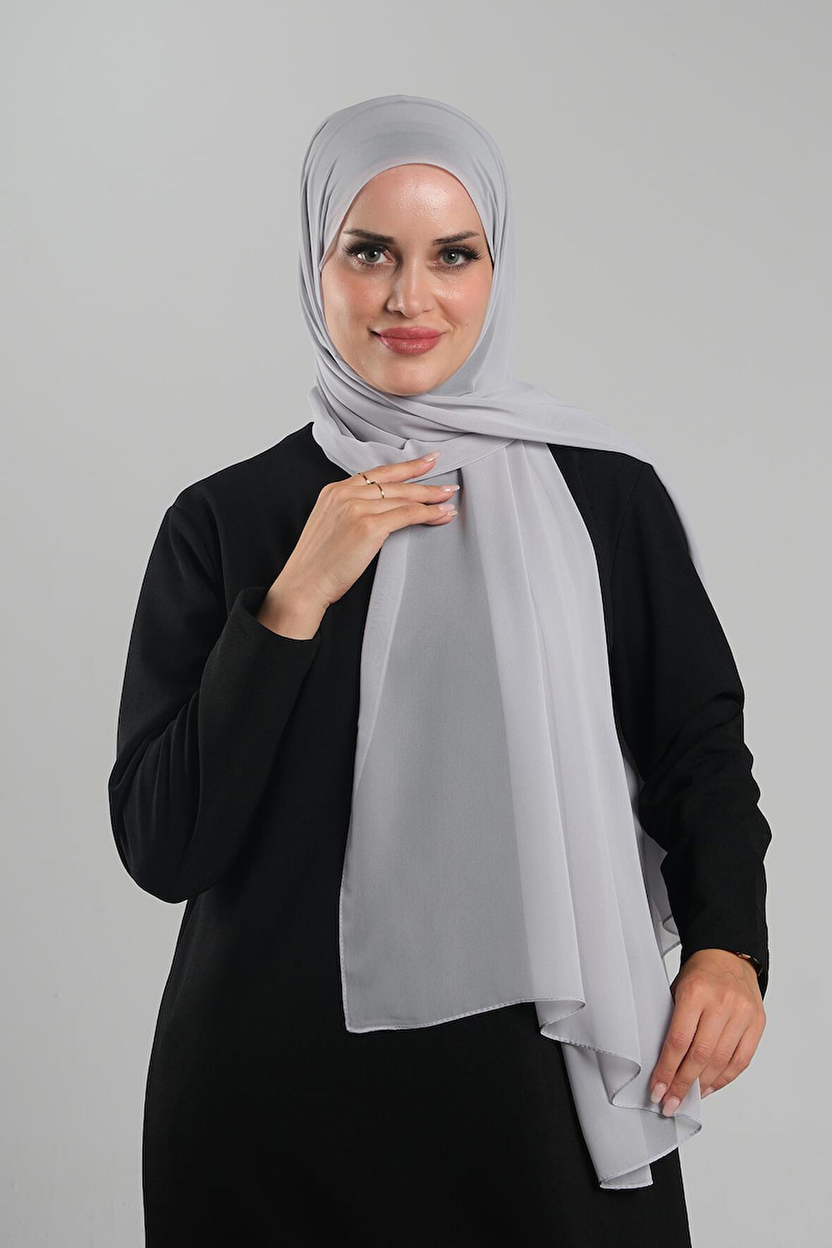 Gri Düz Klasik Şal Şifon Dikişli 202112_15