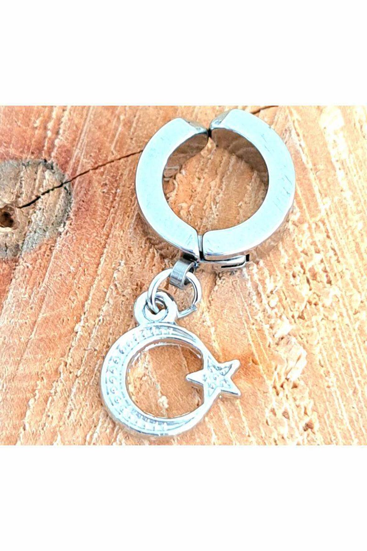 Çelik Ayyıldız Gümüş Renk Kıstırmalı Unisex Küpe