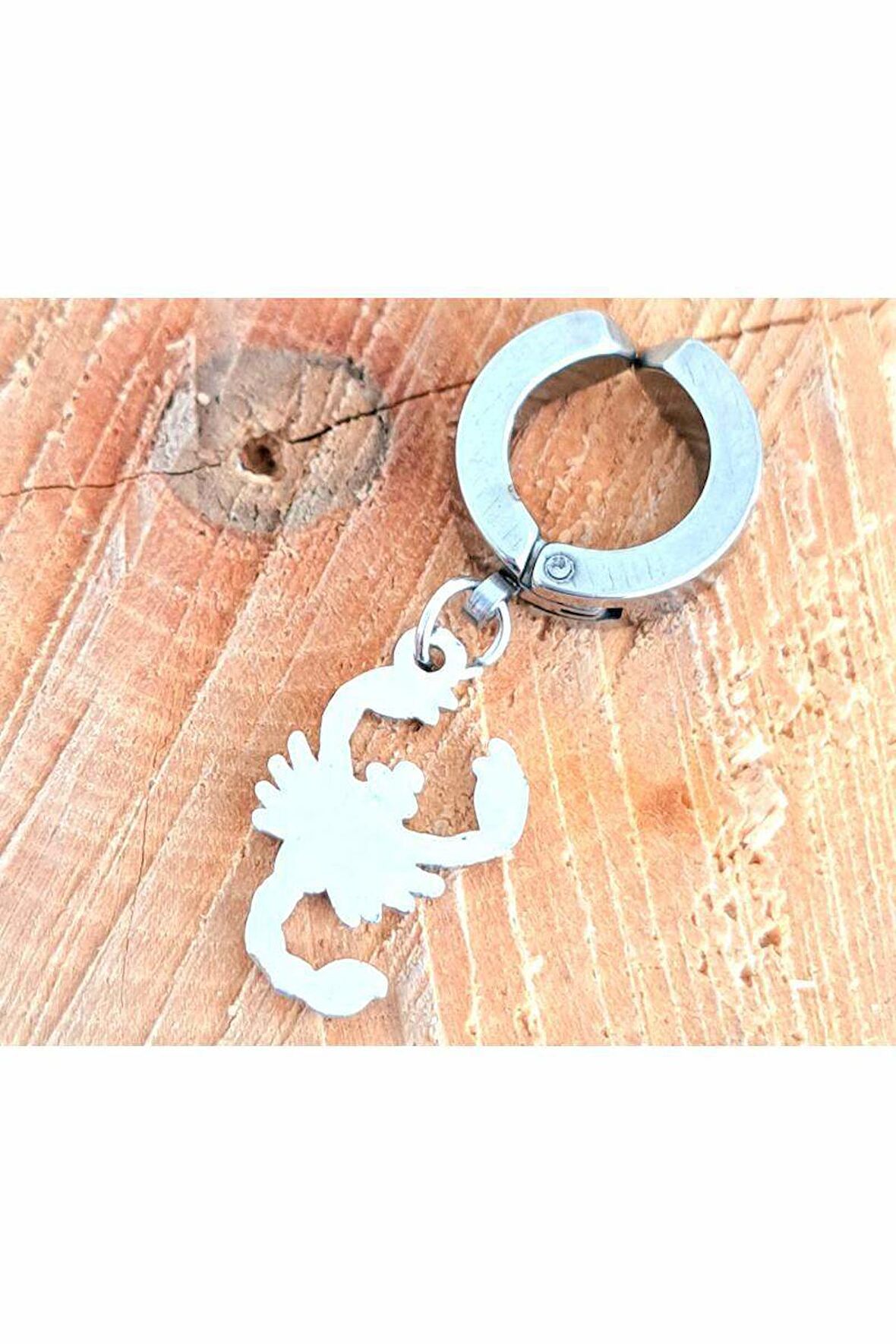 Çelik Gümüş Renk Kıstırmalı Akrep Figürlü Unisex Küpe