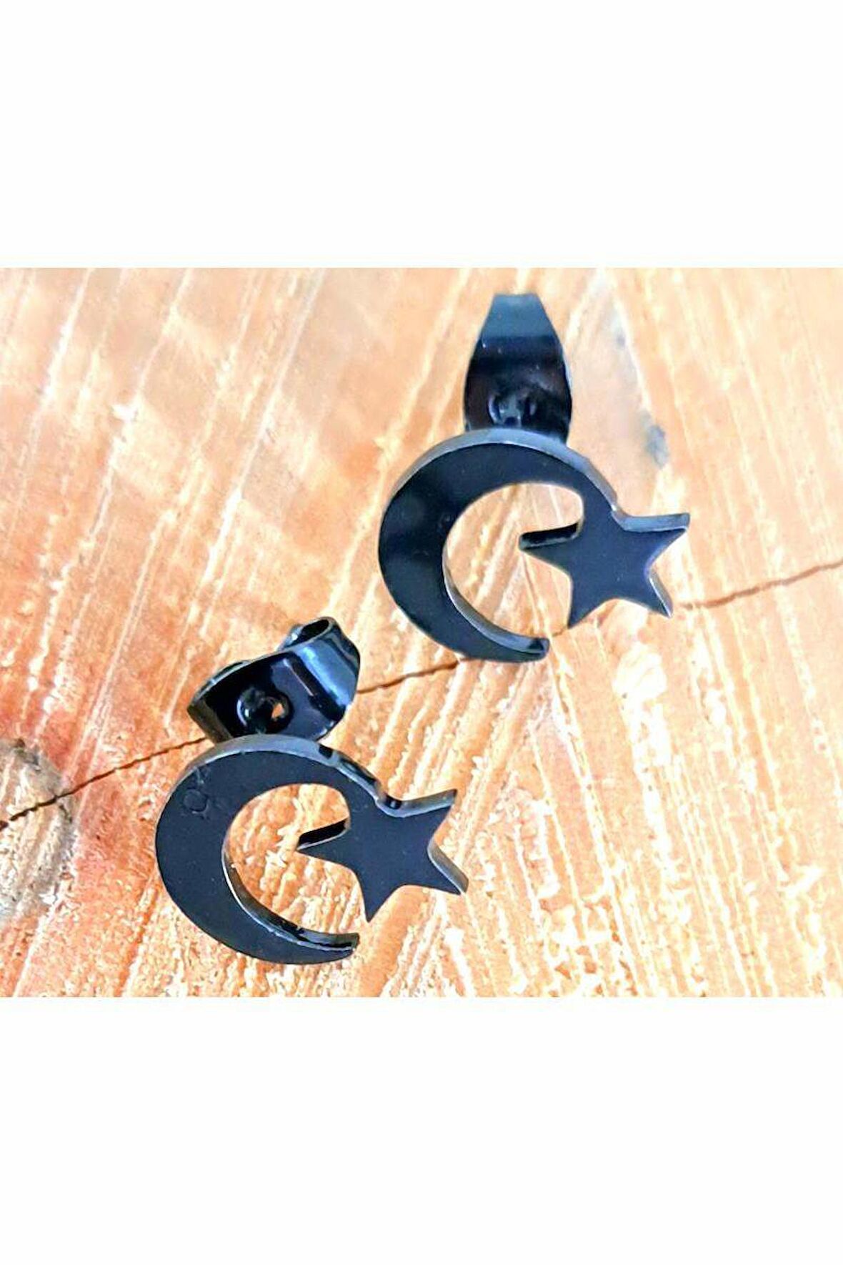 Çelik Çift Ayyıldız Figürlü Unisex Küpe
