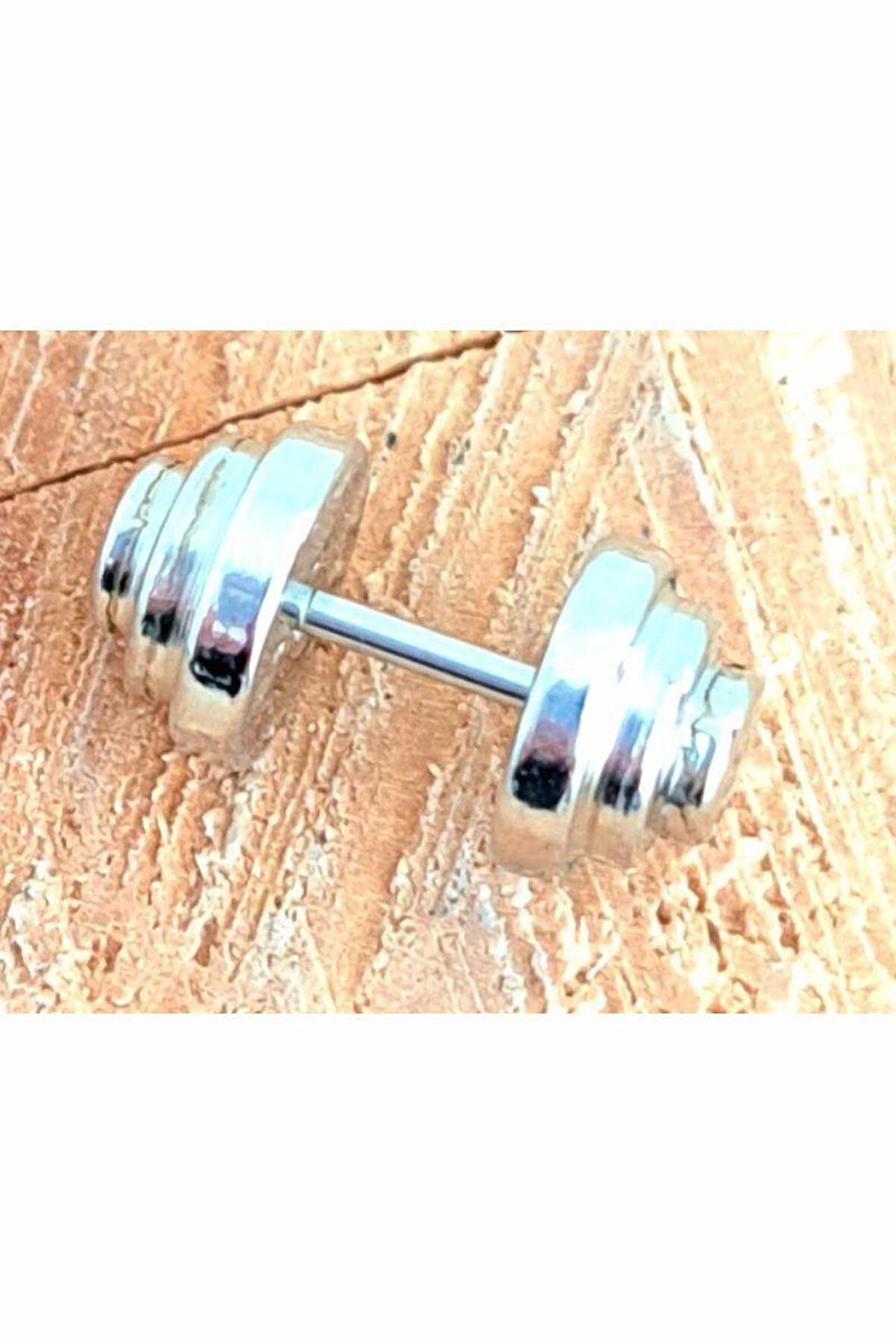 Çelik Gümüş Renk Halter Figürlü Unisex Küpe