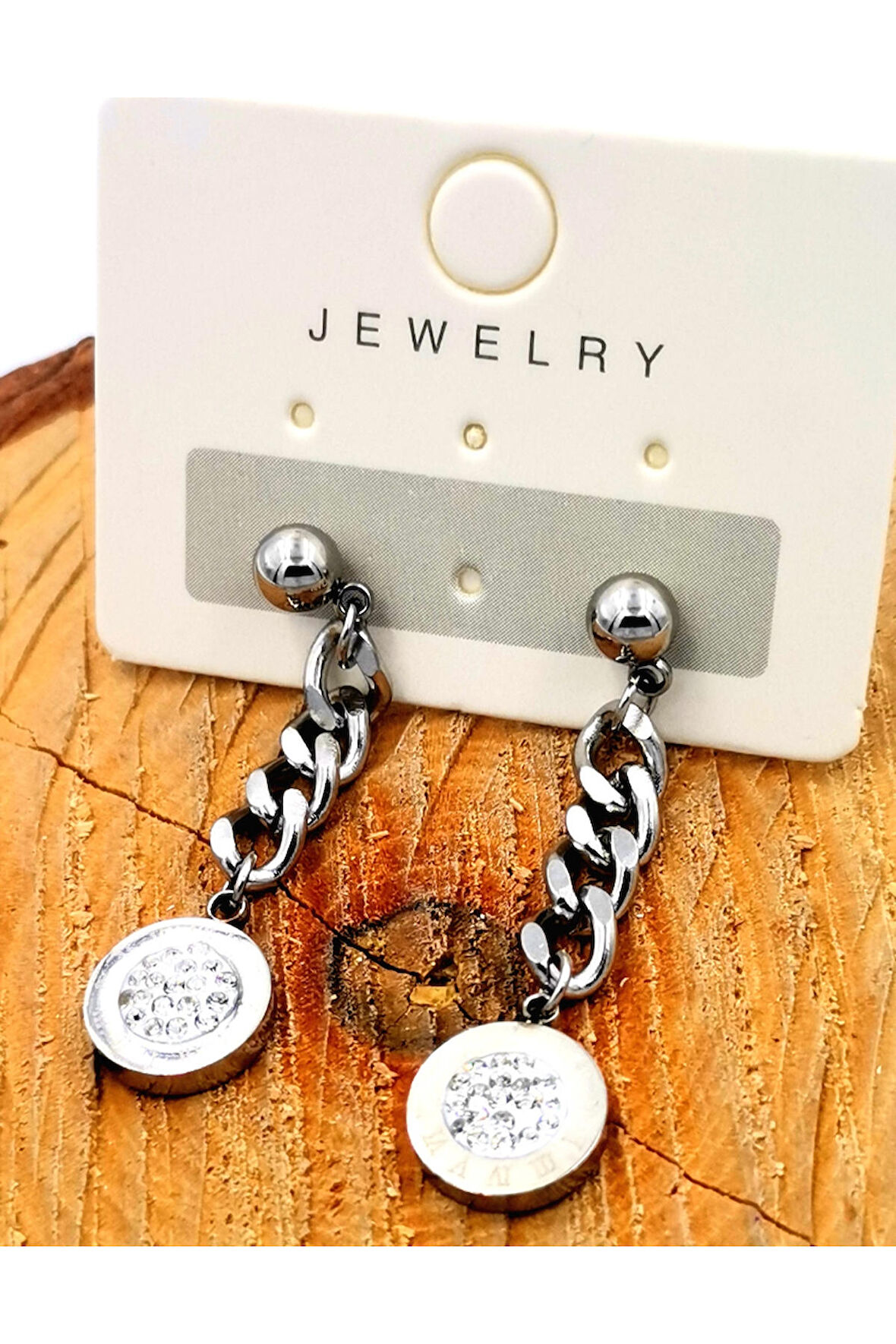 Zirkon Taşlı Lüks Çelik Küpe