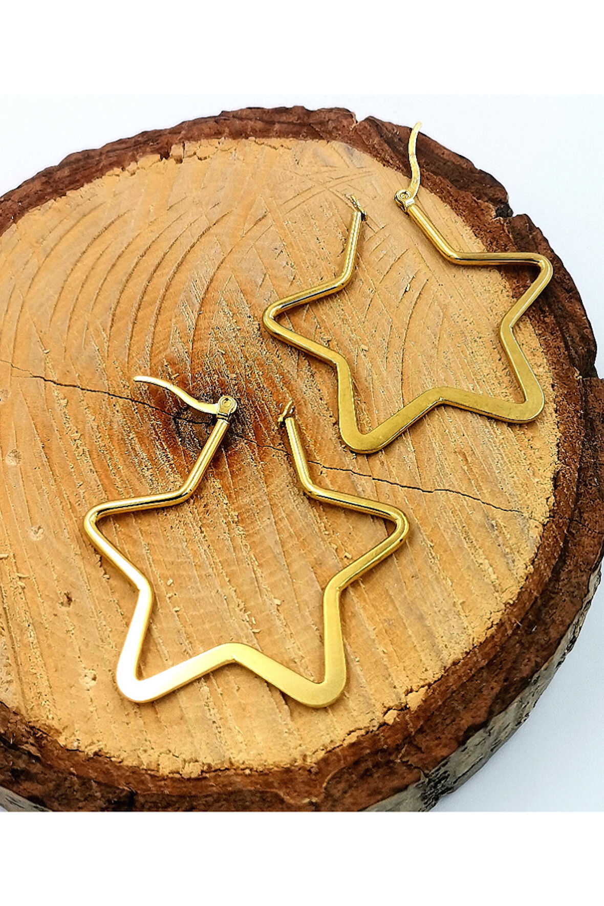 Çelik Gold Renk  Yıldız Figürlü  Küpe Çap 4 cm