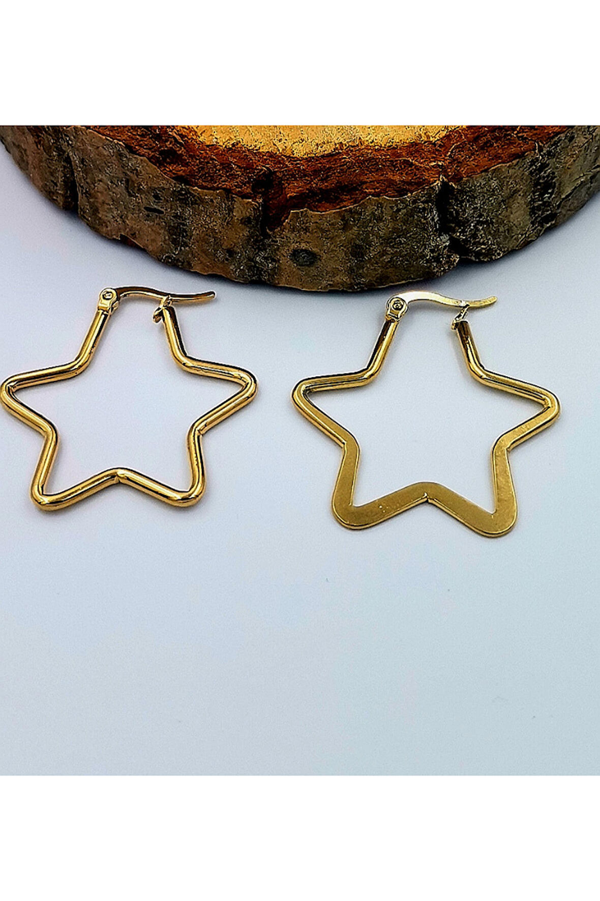 Çelik Gold Renk  Yıldız Figürlü  Küpe Çap 3,5 cm