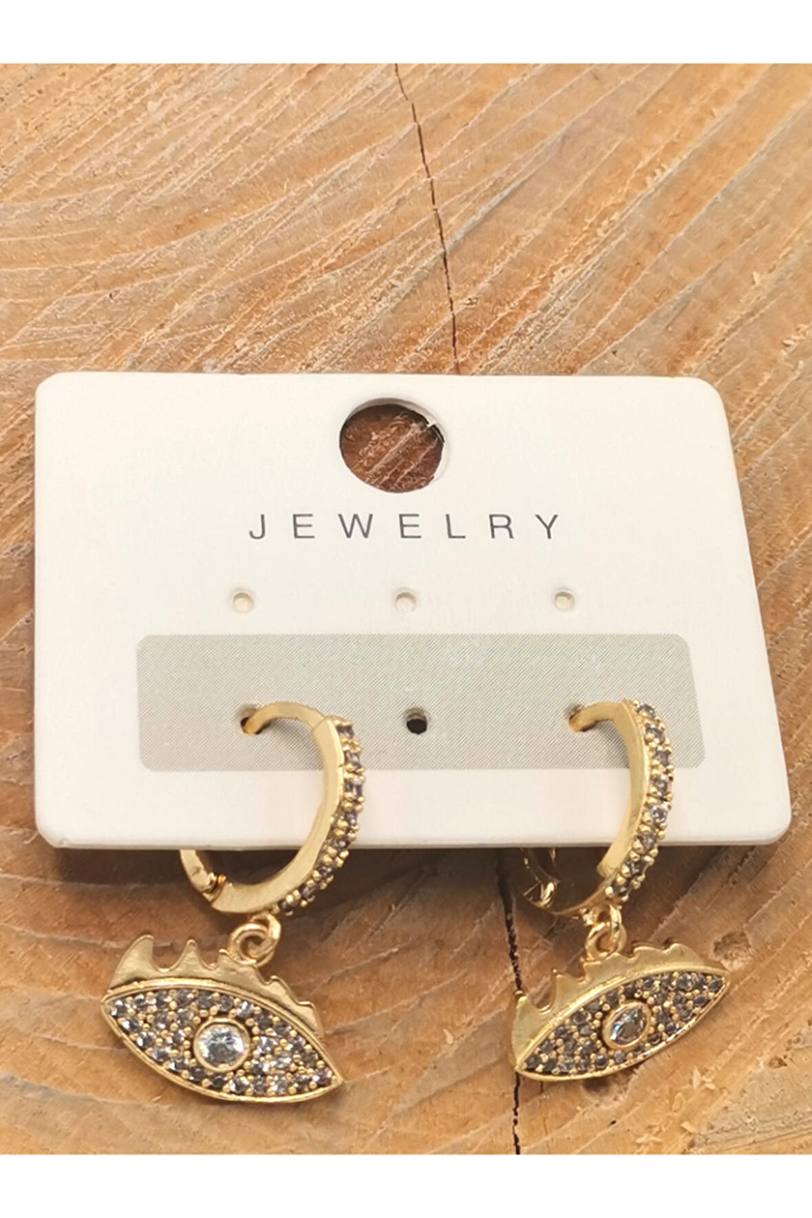 Gold Renk Figürlü Üçlü Zirkon Taşlı Lüks Küpe