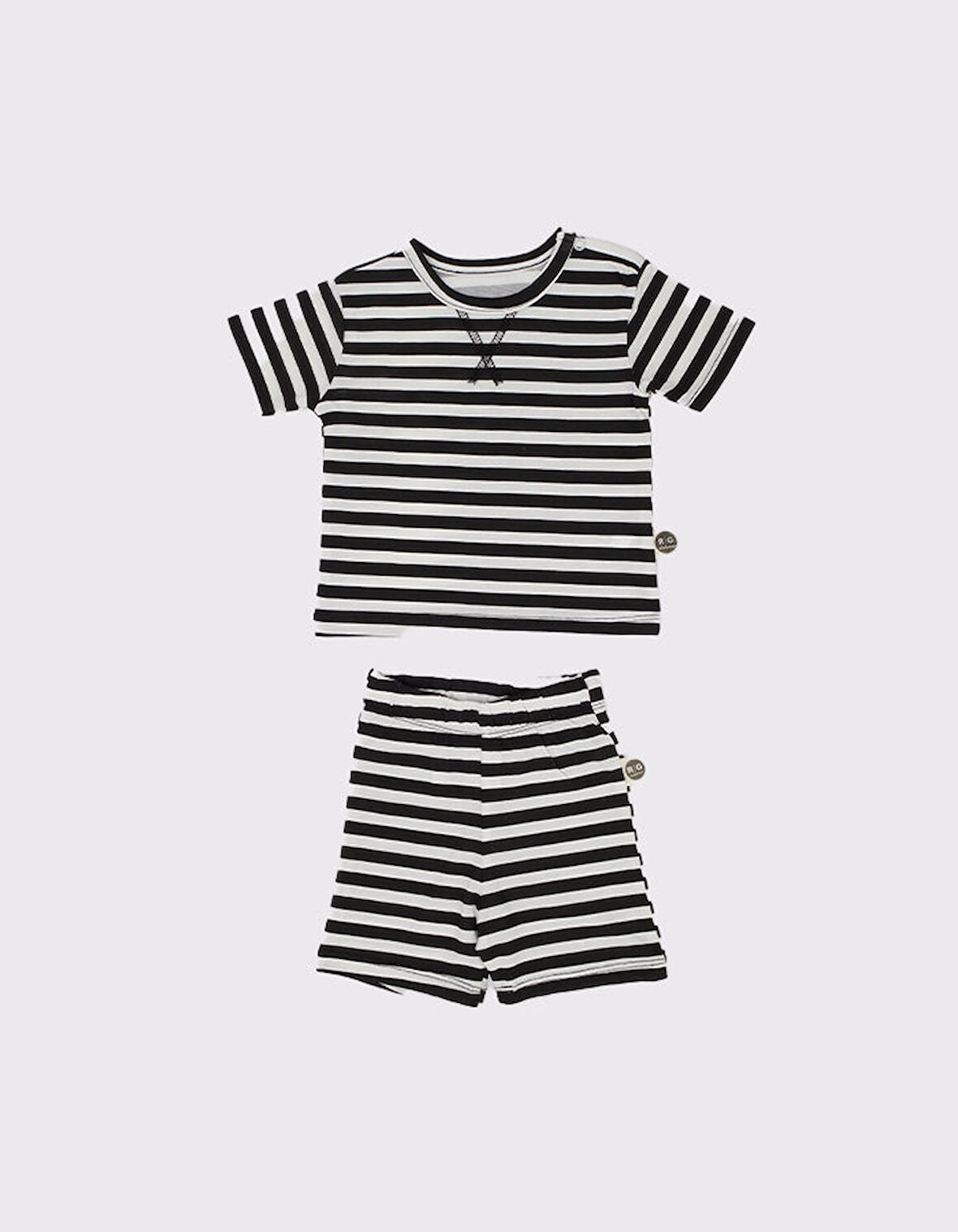 Bebek Pamuk Çizgili Şort Takımı
