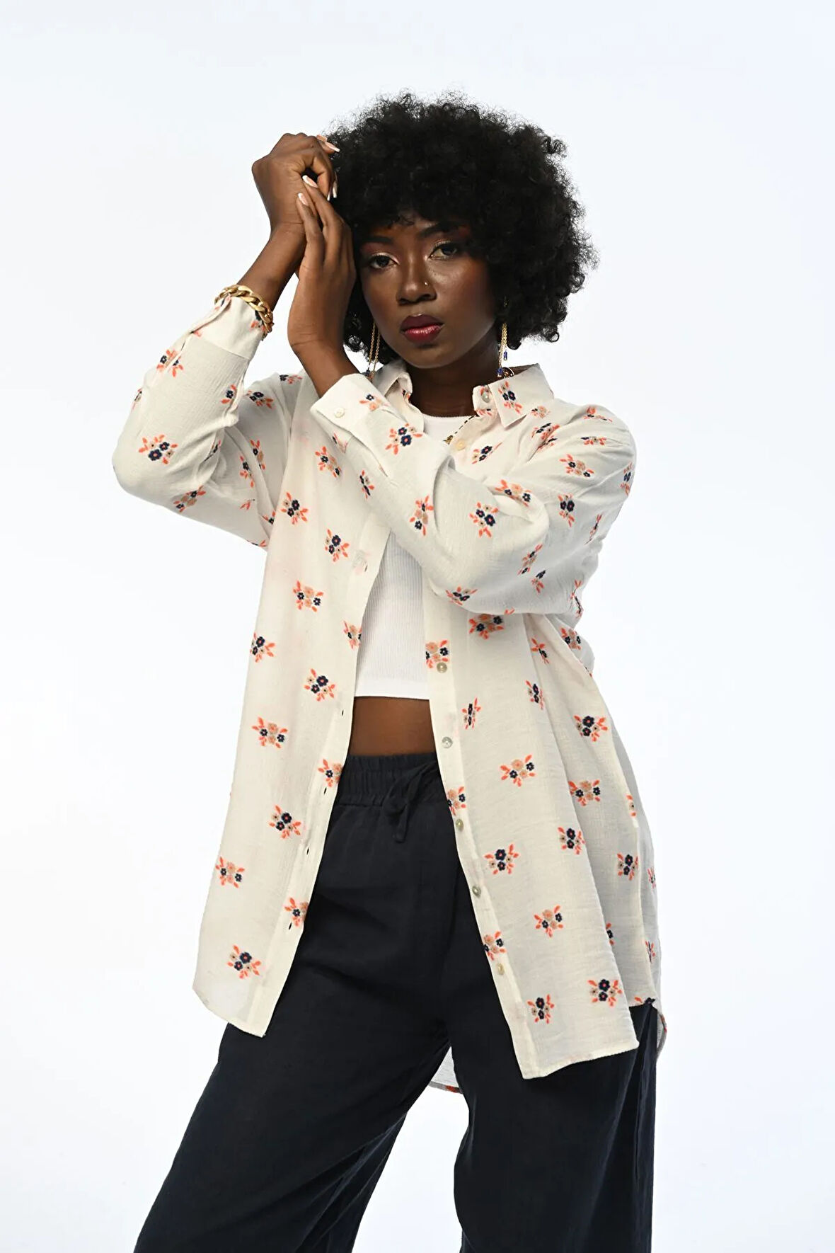 KADIN KREM RENK OVERSIZE GÖMLEK