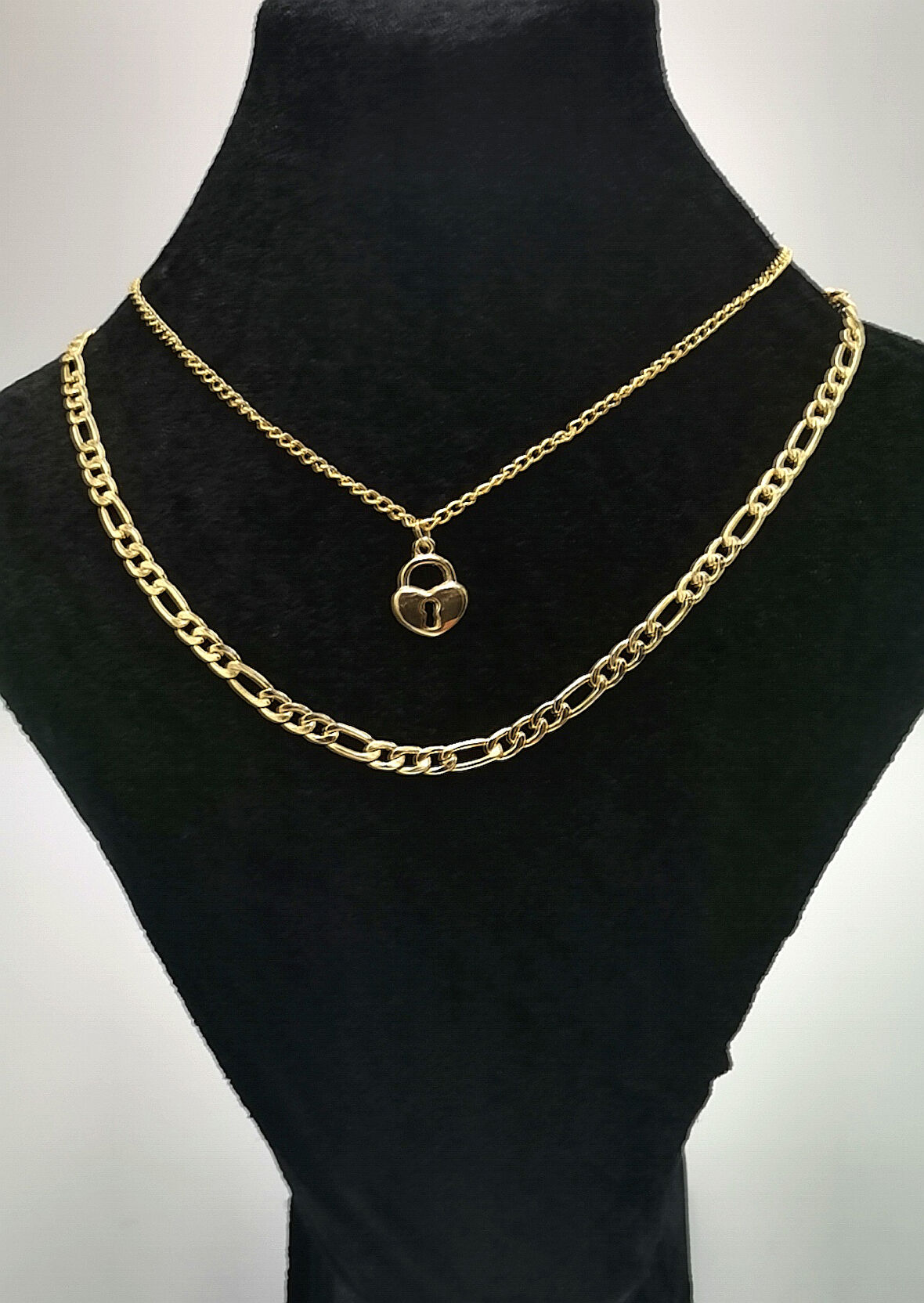 İkili Sarı  Renk Zincirli Figürlü Lüks Kararmaz Kolye