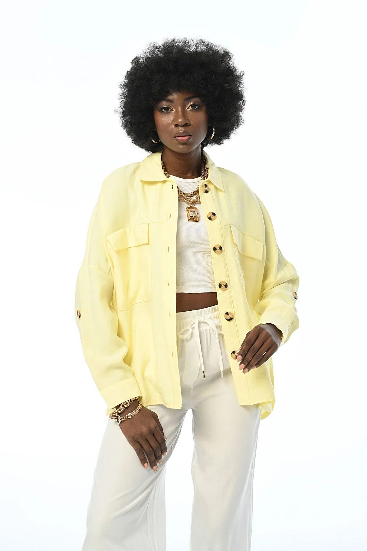 KADIN OVERSIZE KESİM ÇİFT CEPLİ GÖMLEK