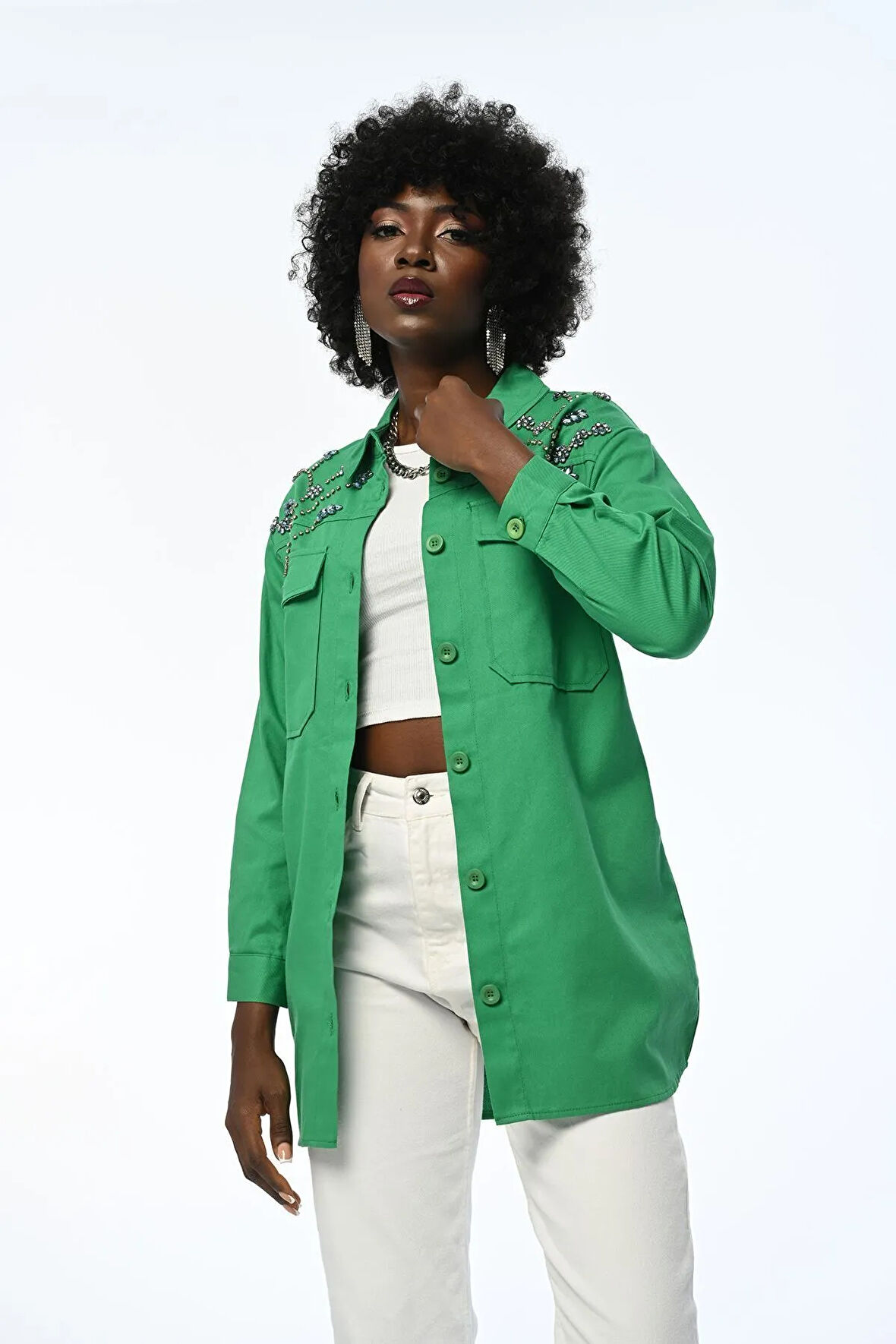 KADIN ROBASI TAŞ İŞLEMELİ GABARDİN CEKET