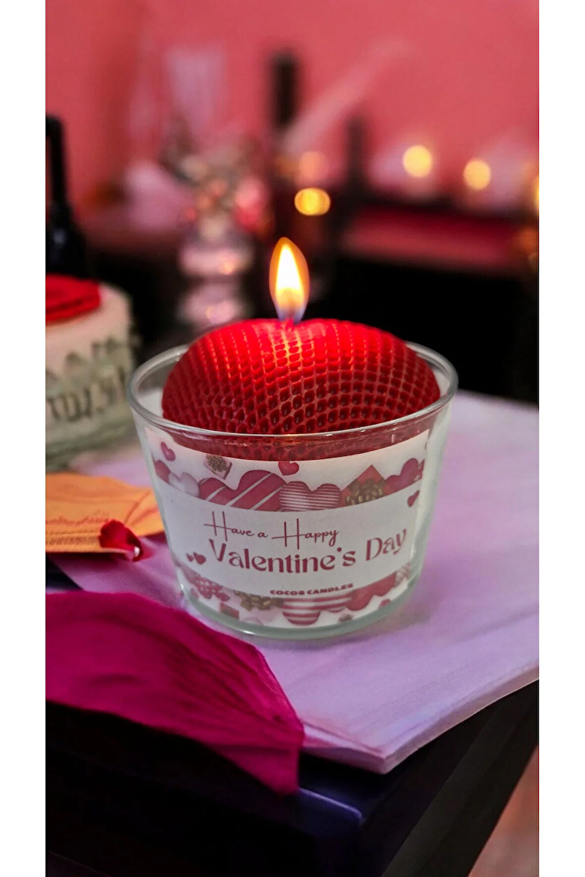 Sevgililer Gününe Özel Lavanta Kokulu Doğal Soya Mum- Büyük Kalpli