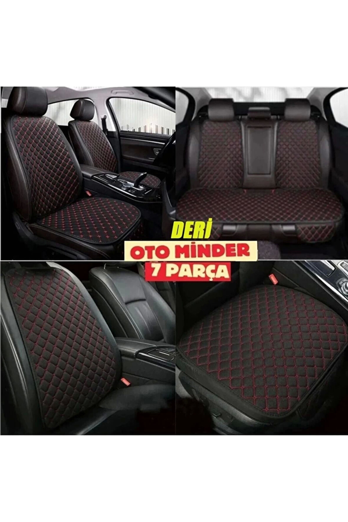 Mitsubishi Carisma Koltuk Deri Minderi 7 Parça Ön Ve Arka Oturak Sırt Dayama Minder siyah-kırmızı