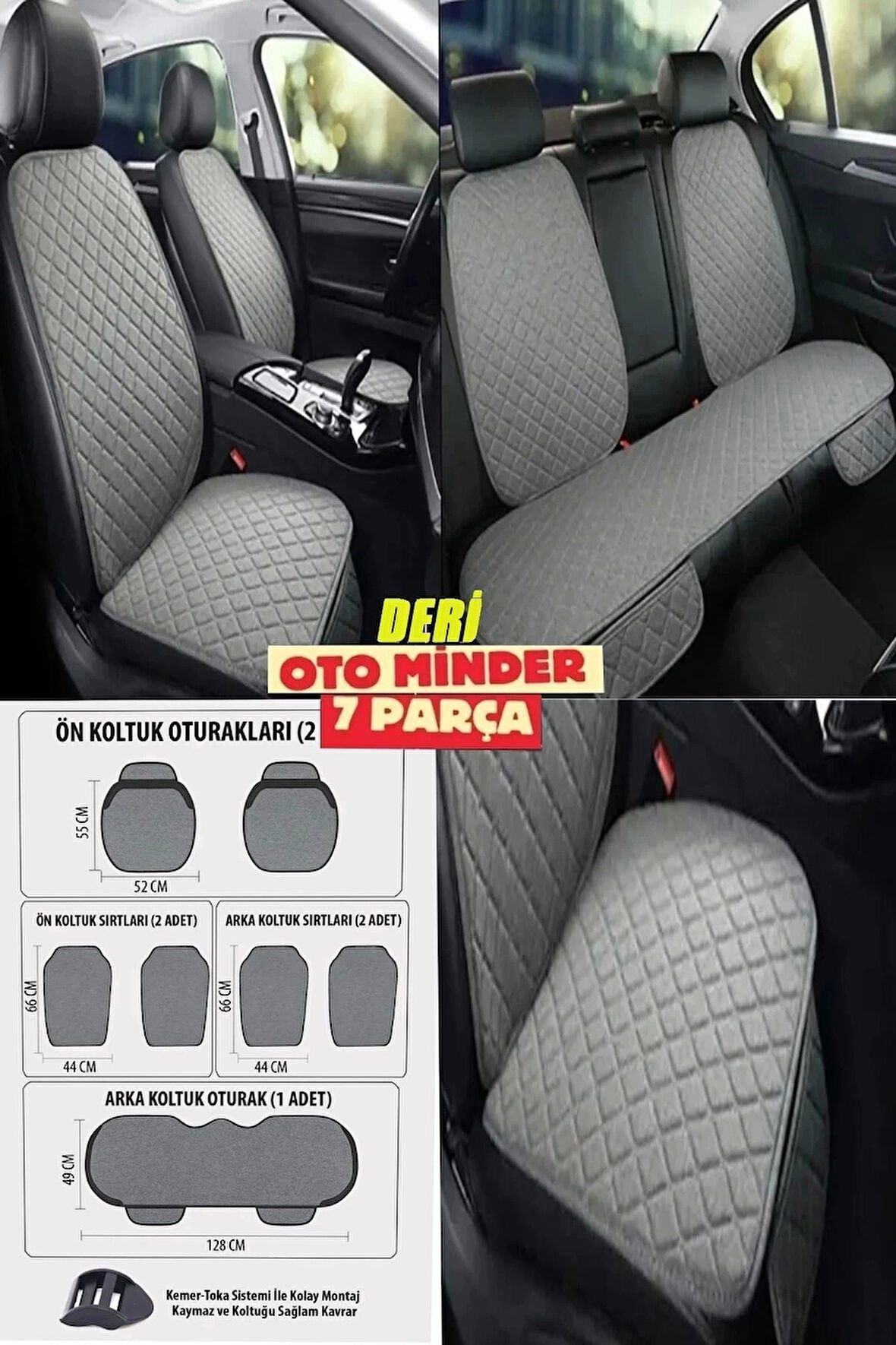 Nissan Almera Koltuk Deri Minderi 7 Parça Ön Ve Arka Oturak Sırt Dayama Minder Gri-Gri