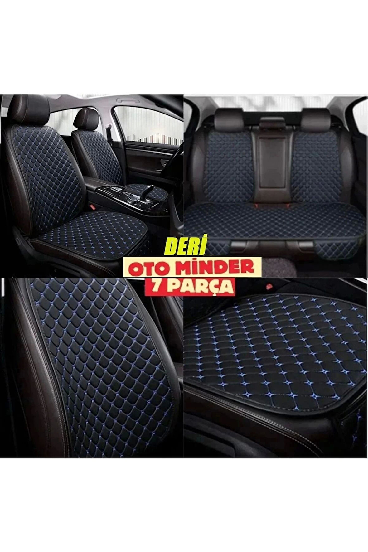 Chery Chance Koltuk Deri Minderi 7 Parça Ön Ve Arka Oturak Sırt Dayama Minder siyah-mavi