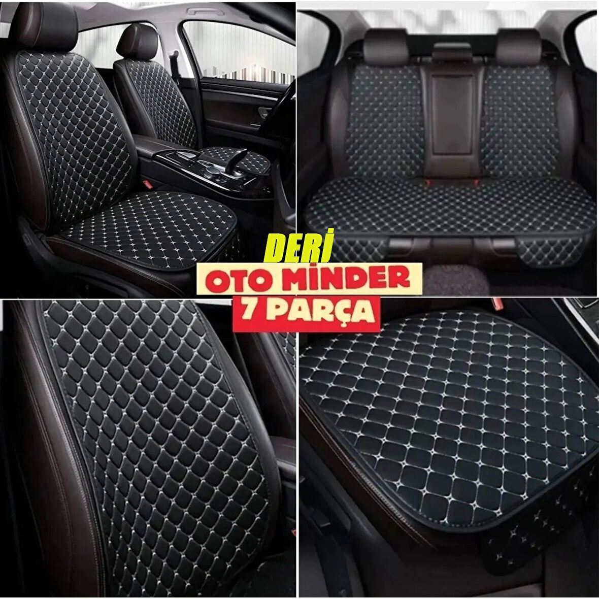 Chery TIGGO7 PRO Koltuk Deri Minderi 7 Parça Ön Ve Arka Oturak Sırt Dayama Minder siyah-beyaz