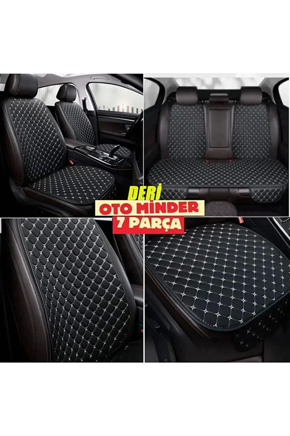 Fiat / Tofaş Tipo Koltuk Deri Minderi 7 Parça Ön Ve Arka Oturak Sırt Dayama Minder siyah-beyaz