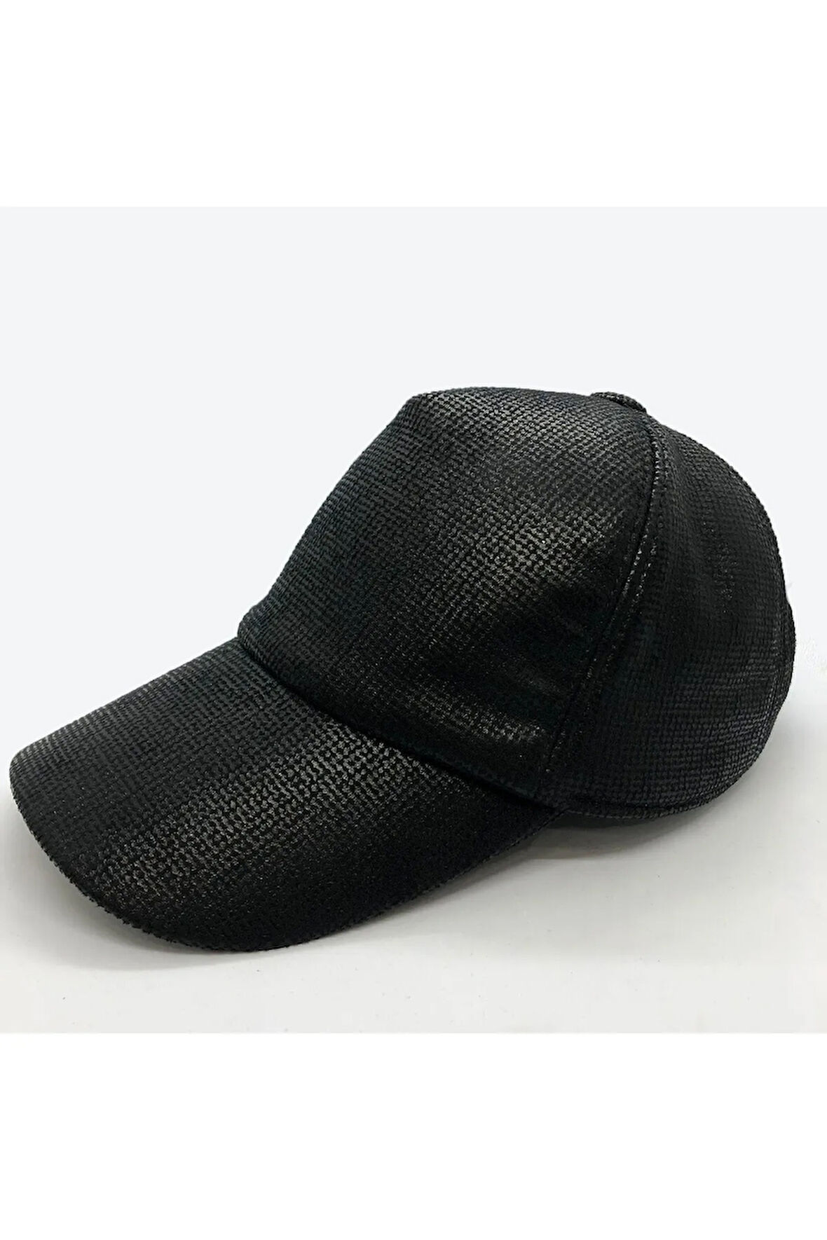 Siyah Unisex Deri Görünümlü Baskılı Kumaş Desenli Beyzbol Şapka