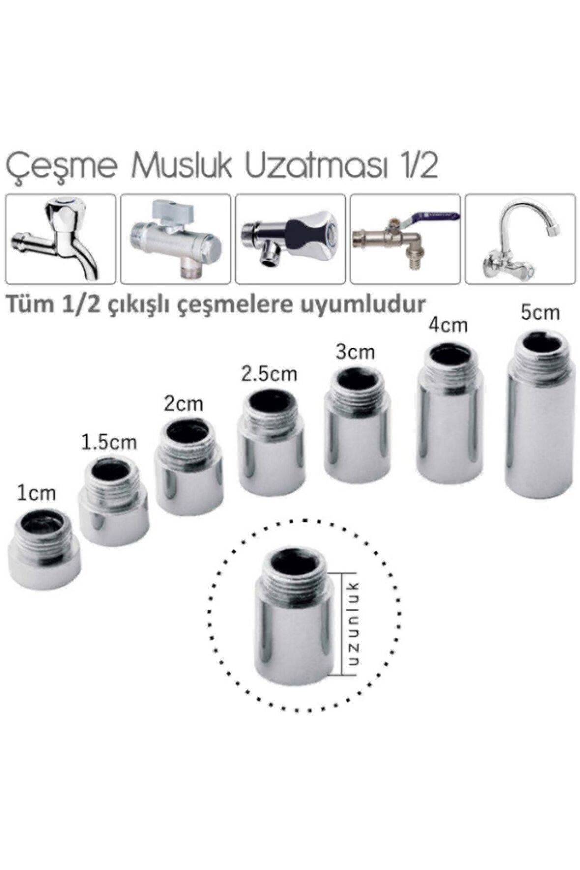 26 mm 1/2 Çeşme Uzatması 4cm Krom Kaplı Pirinç Musluk Uzatma Aparatı 1 adet