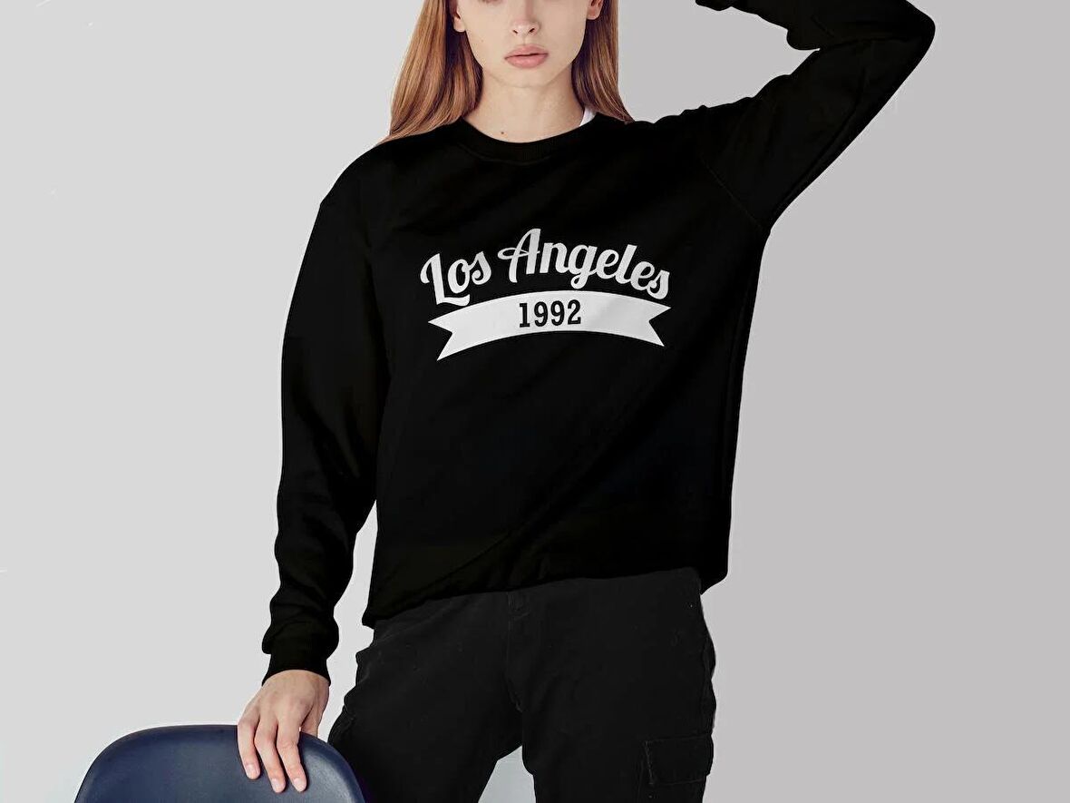 PROSPETTIVA KADIN SİYAH OVERSIZE KALIN İÇİ POLARLI LOS ANGELES 1992 SYMBOL SWEATSHIRT