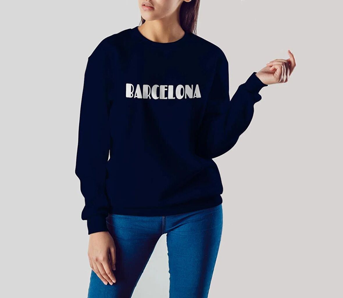 PROSPETTIVA KADIN LACİVERT OVERSIZE KALIN İÇİ POLARLI BARCELONA SYMBOL SWEATSHIRT