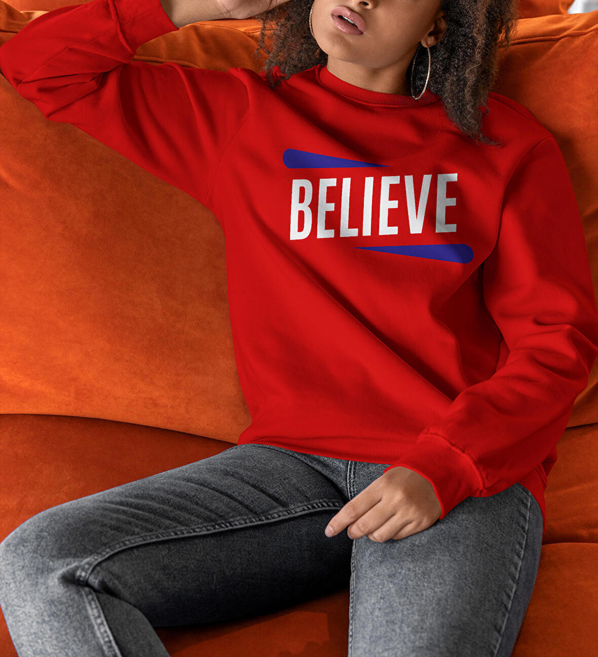 PROSPETTIVA KADIN KIRMIZI OVERSIZE KALIN İÇİ POLARLI BELIEVE YAZILI SWEATSHIRT
