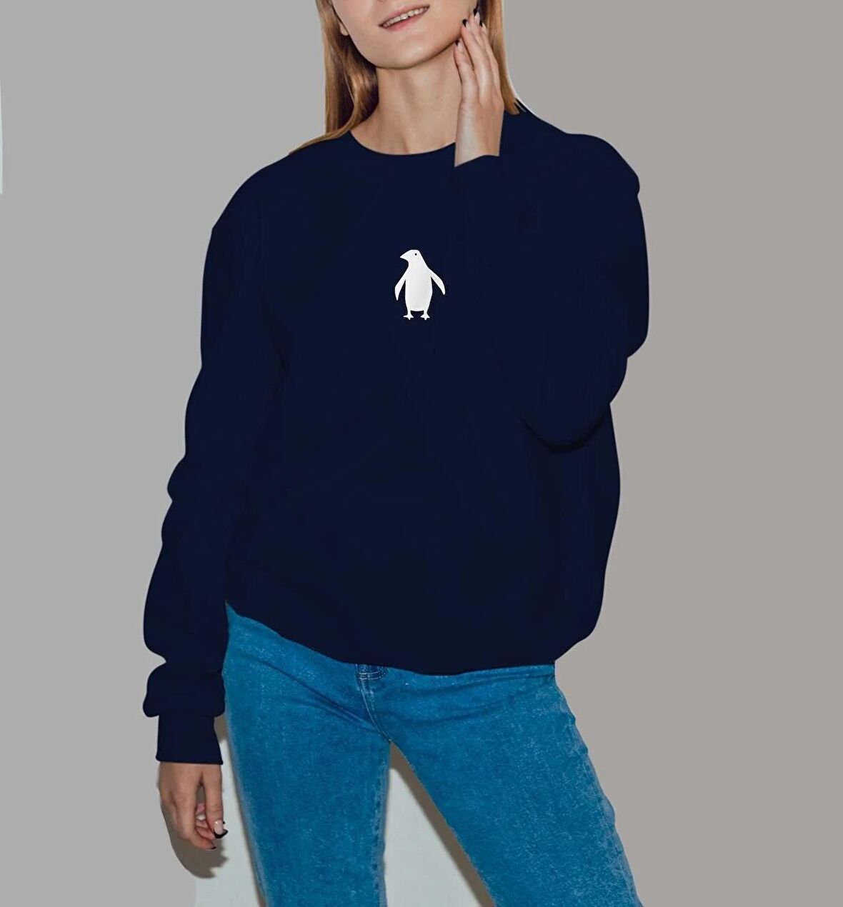 PROSPETTIVA KADIN LACİVERT OVERSIZE KALIN İÇİ POLARLI PENGUEN / PENGUIN SYMBOL SWEATSHIRT