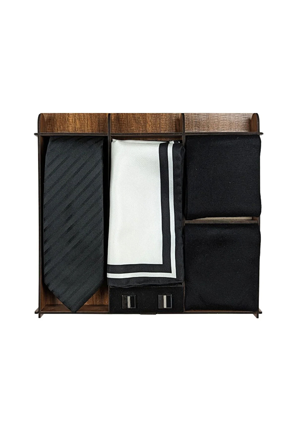 İpek Kravat Ipek Mendil Metal Kol Düğmesi Bambu Çoraplı Erkek Hediye Seti