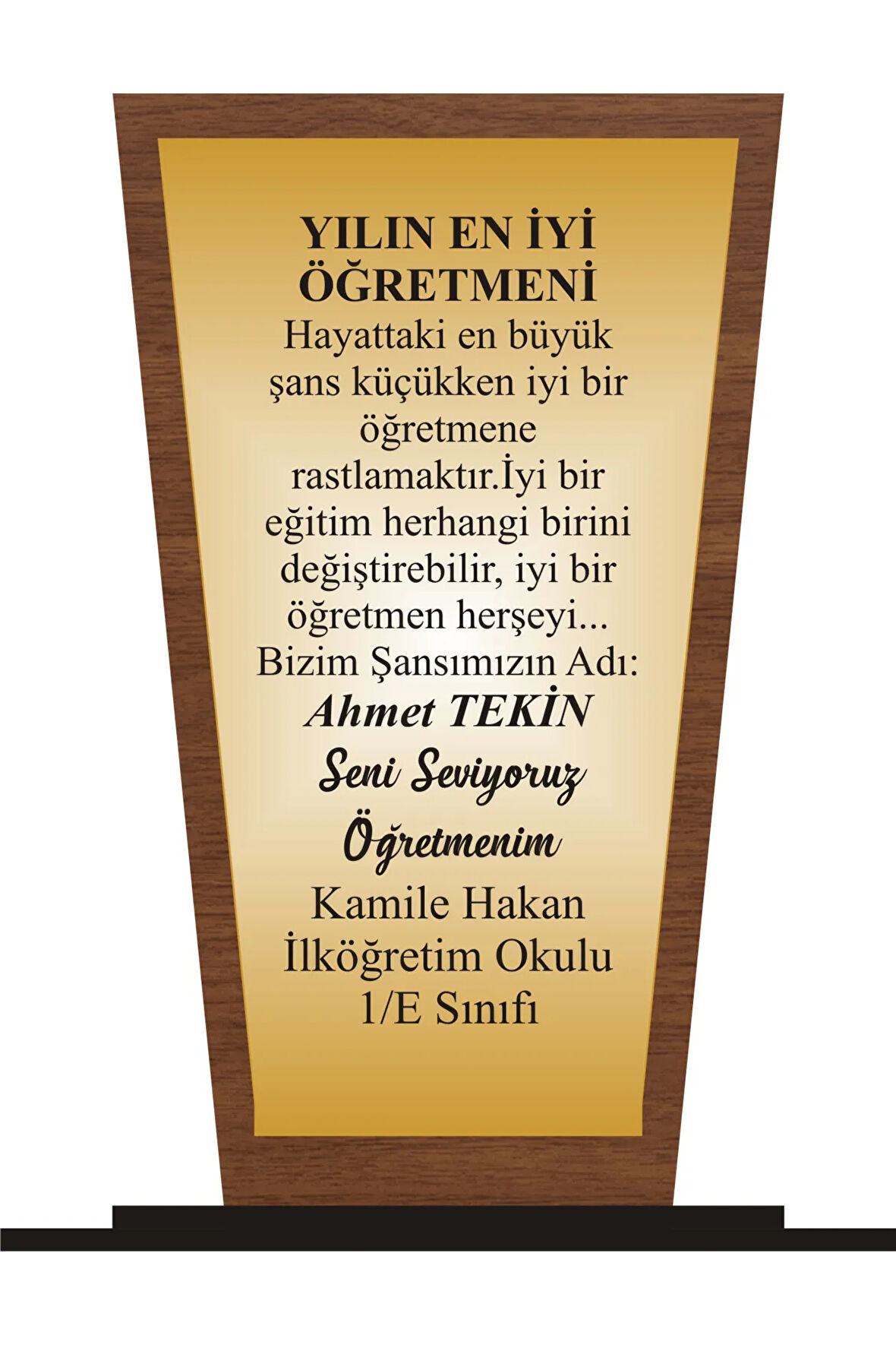 Öğretmen Plaketi Ahşap Mdf Gold Levhaya Baskılı  ,Kişiye Özel İsim Baskısı Yapılabilir