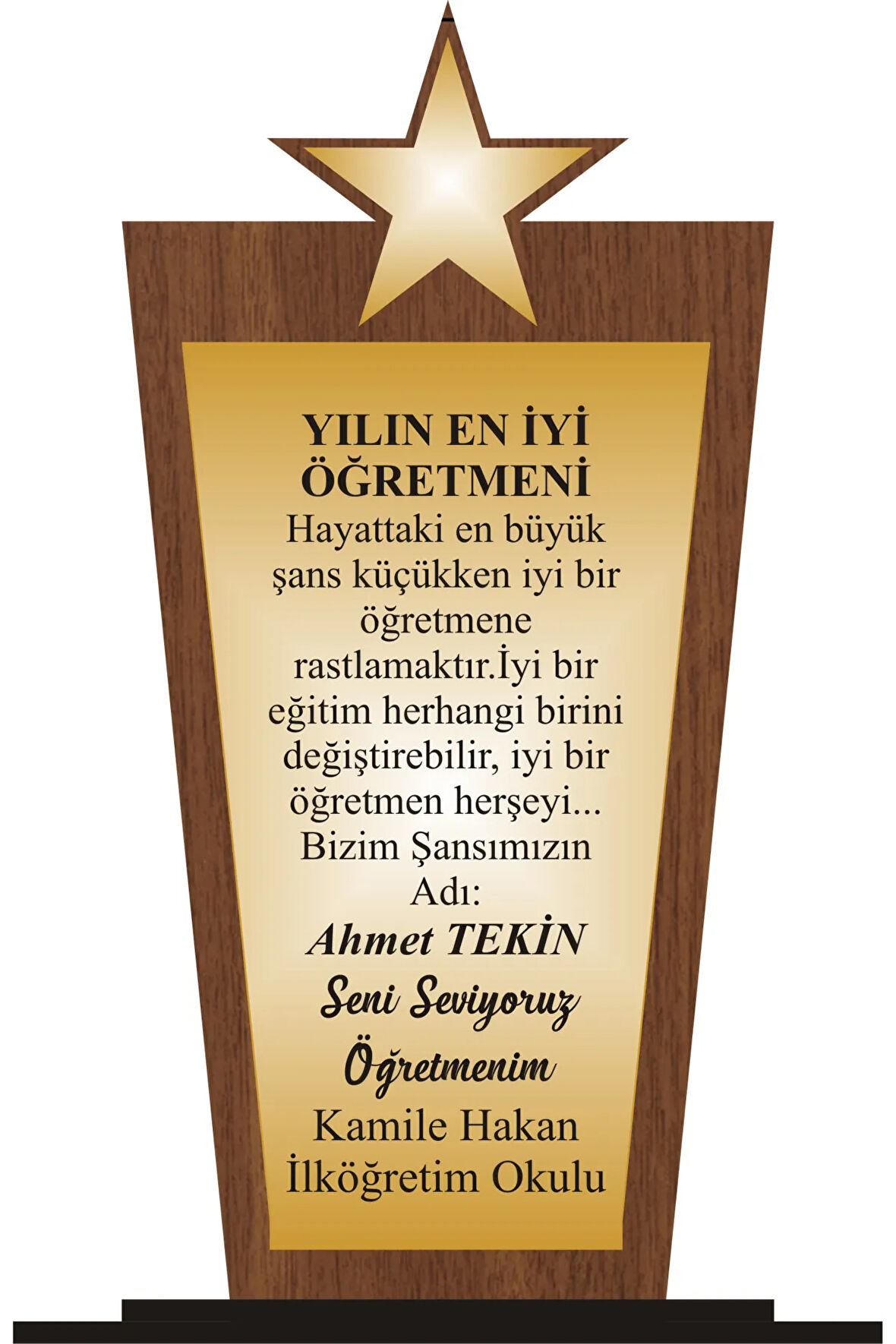 Öğretmen Plaketi Ahşap Mdf Gold Levhaya Baskılı  ,Kişiye Özel İsim Baskısı Yapılabilir