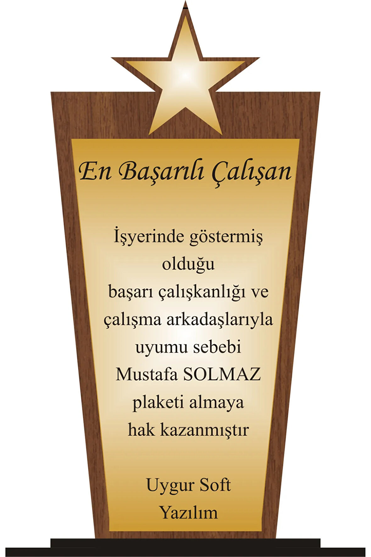 En başarılı Çalışan Plaketi Ahşap Mdf Gold Levhaya Baskılı  ,Kişiye Özel İsim Baskısı Yapılabilir