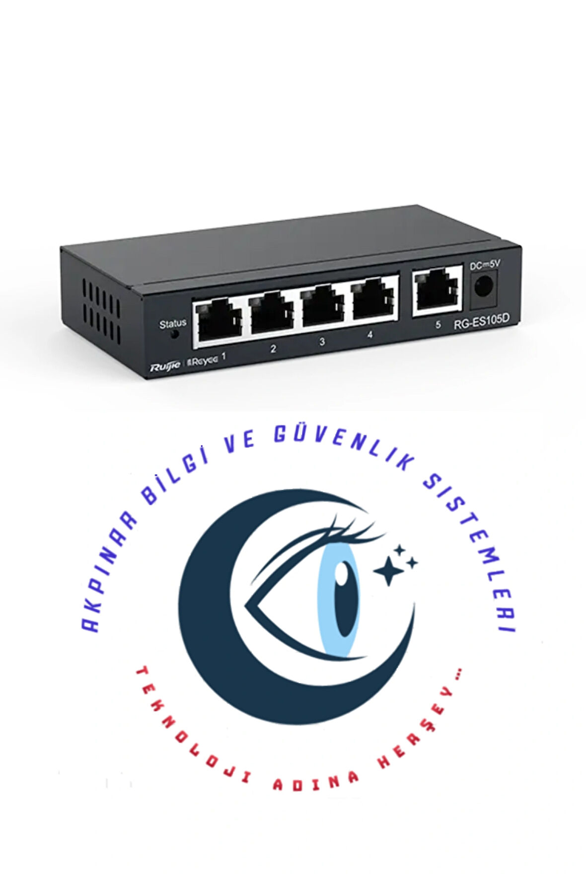Reyee RG-ES105D 5 Portlu, 10/100 Fast Ethernet, Tak Çalıştır Switch, Metal Kasa