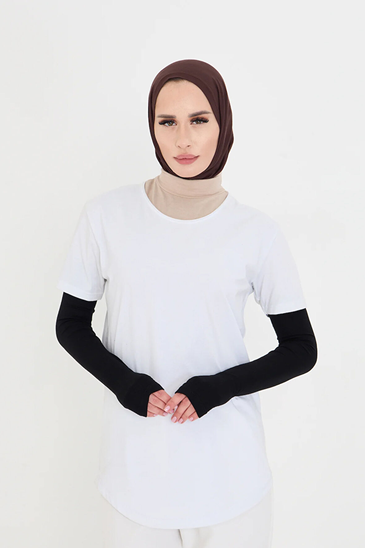 Siyah Tesettür Parmak Geçmeli Kolluk Viskon Düz 1024_01