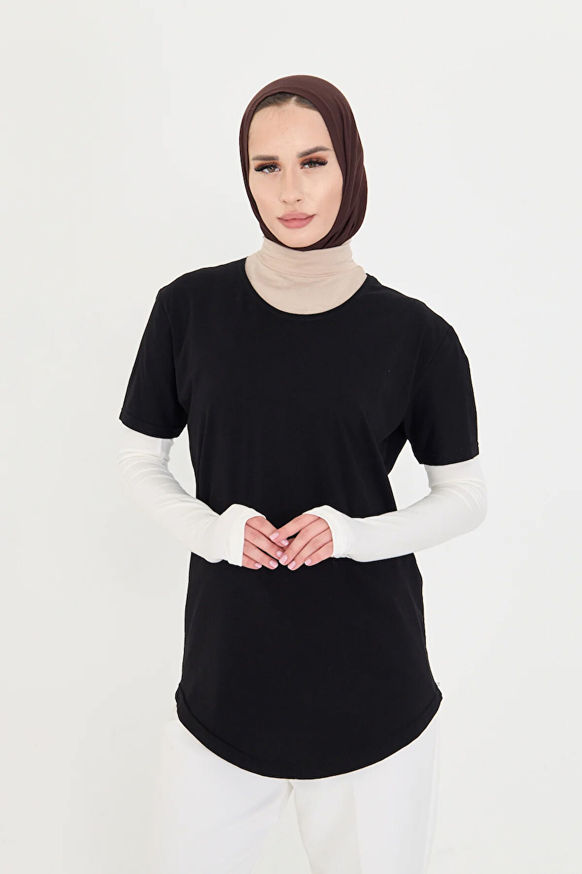 Krem Tesettür Parmak Geçmeli Kolluk Viskon Düz 1024_40