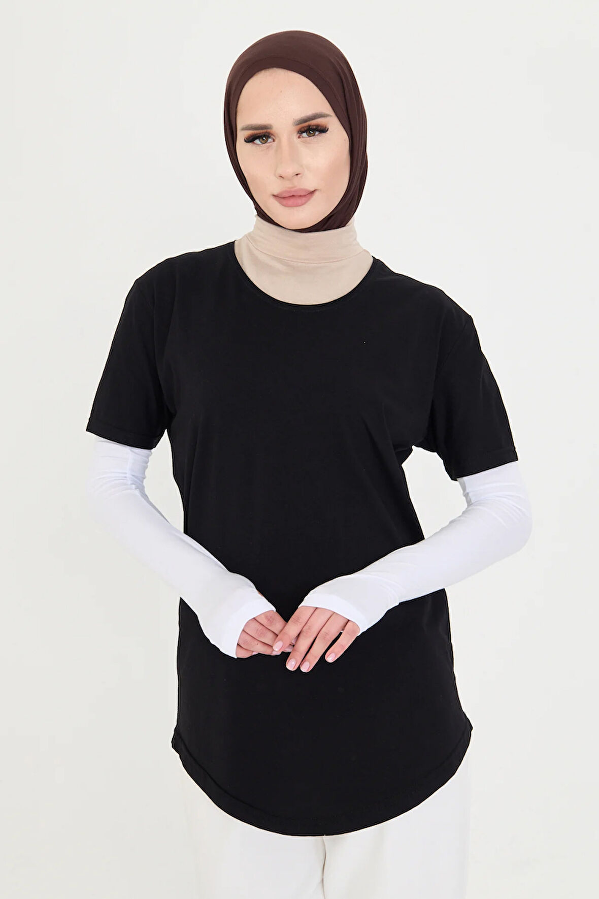 Beyaz Tesettür Parmak Geçmeli Kolluk Viskon Düz 1024_42