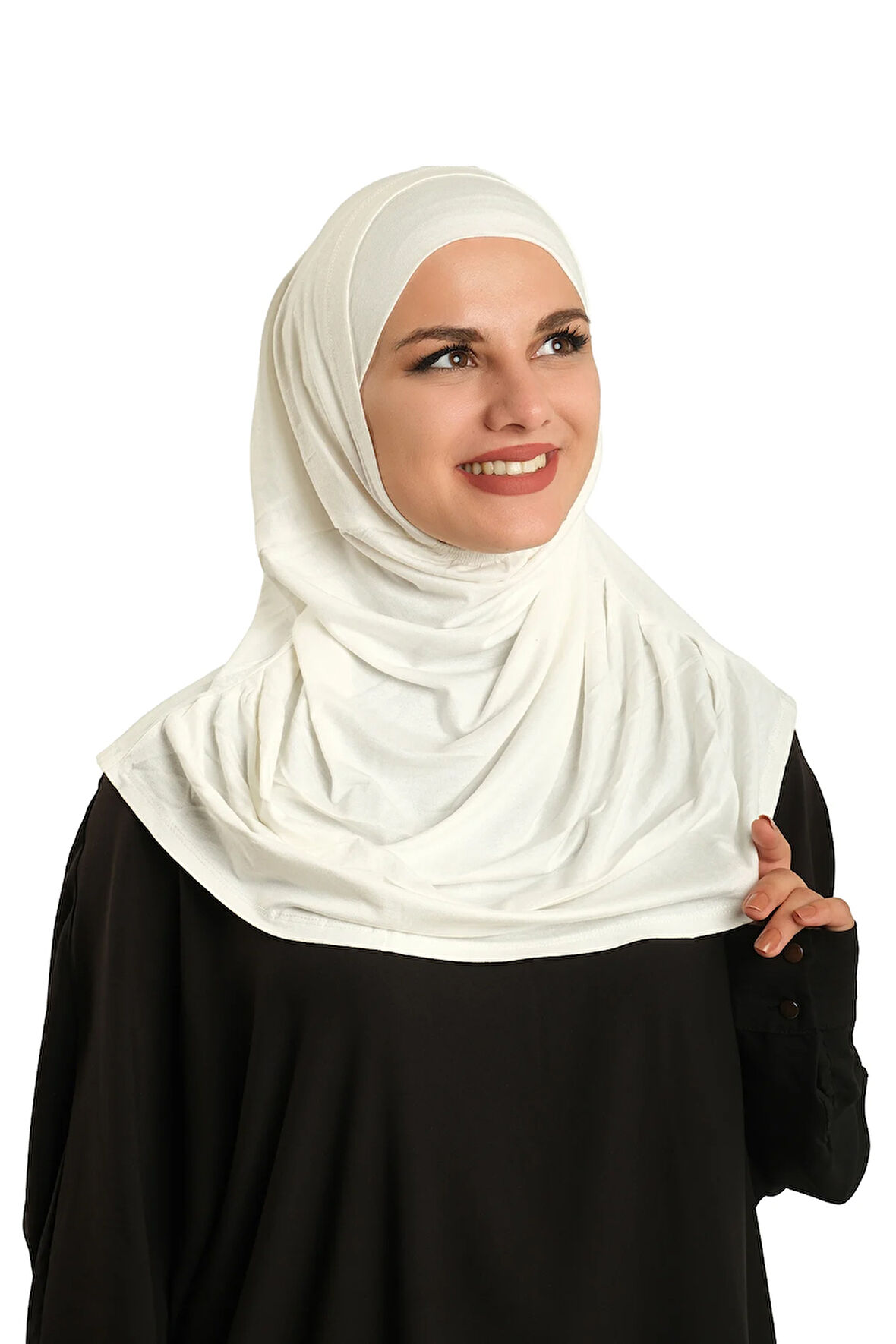 Krem Pratik Hazır Geçmeli Tesettür Eşarp Viskon Boneli Büyük Boy 1290BV_40